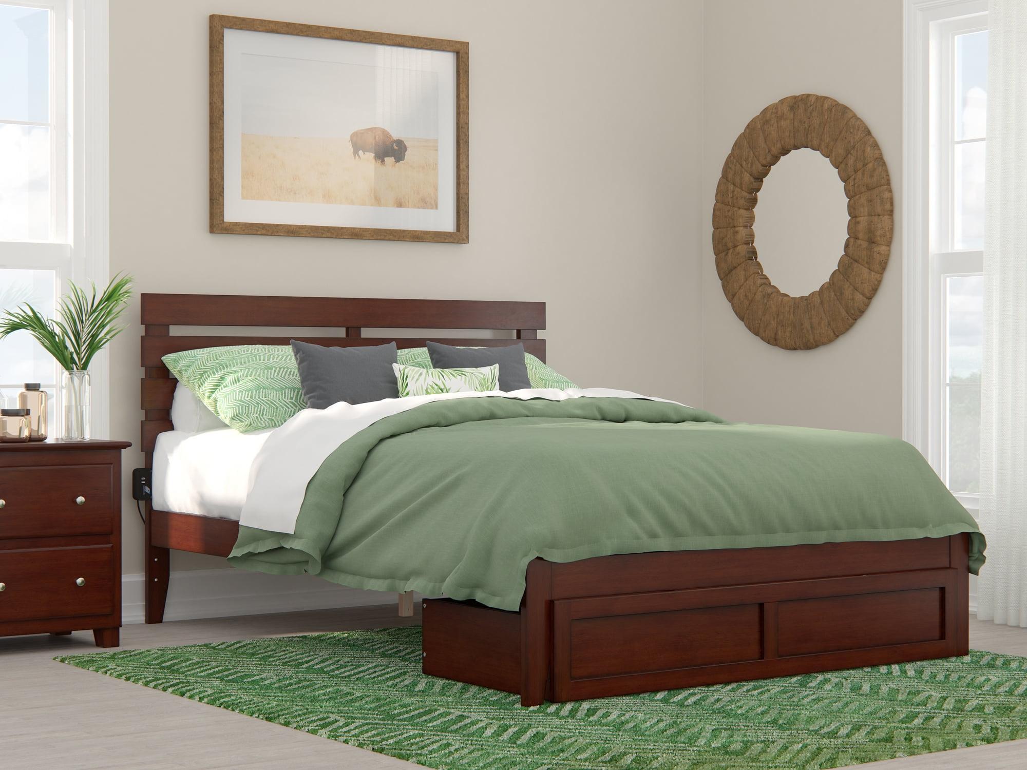 Oxford Walnut Queen Bed with Storage Drawer and USB Charger