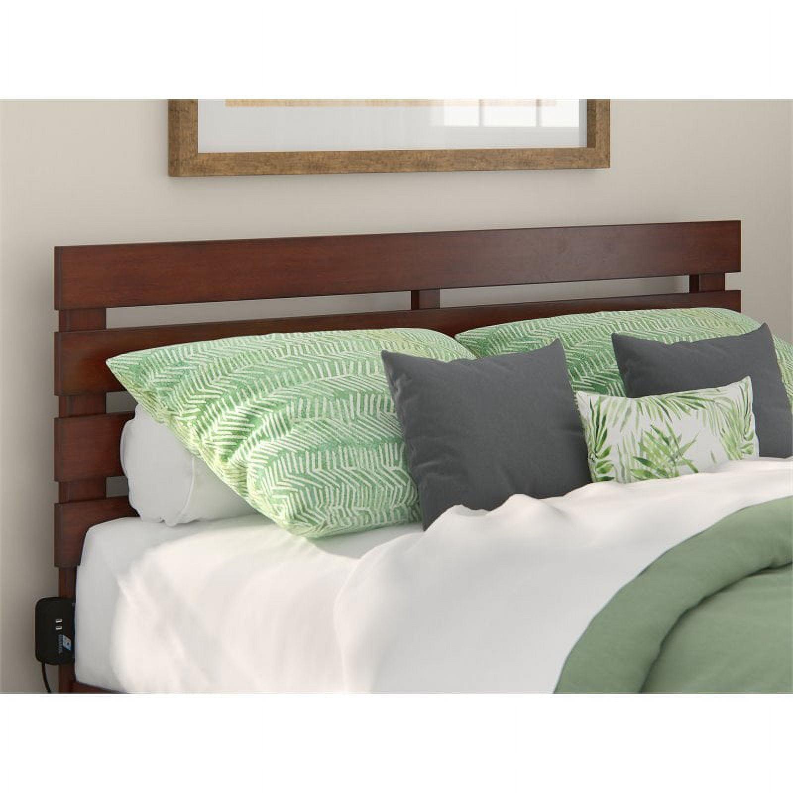 Oxford Walnut Queen Wood Headboard with USB Charger