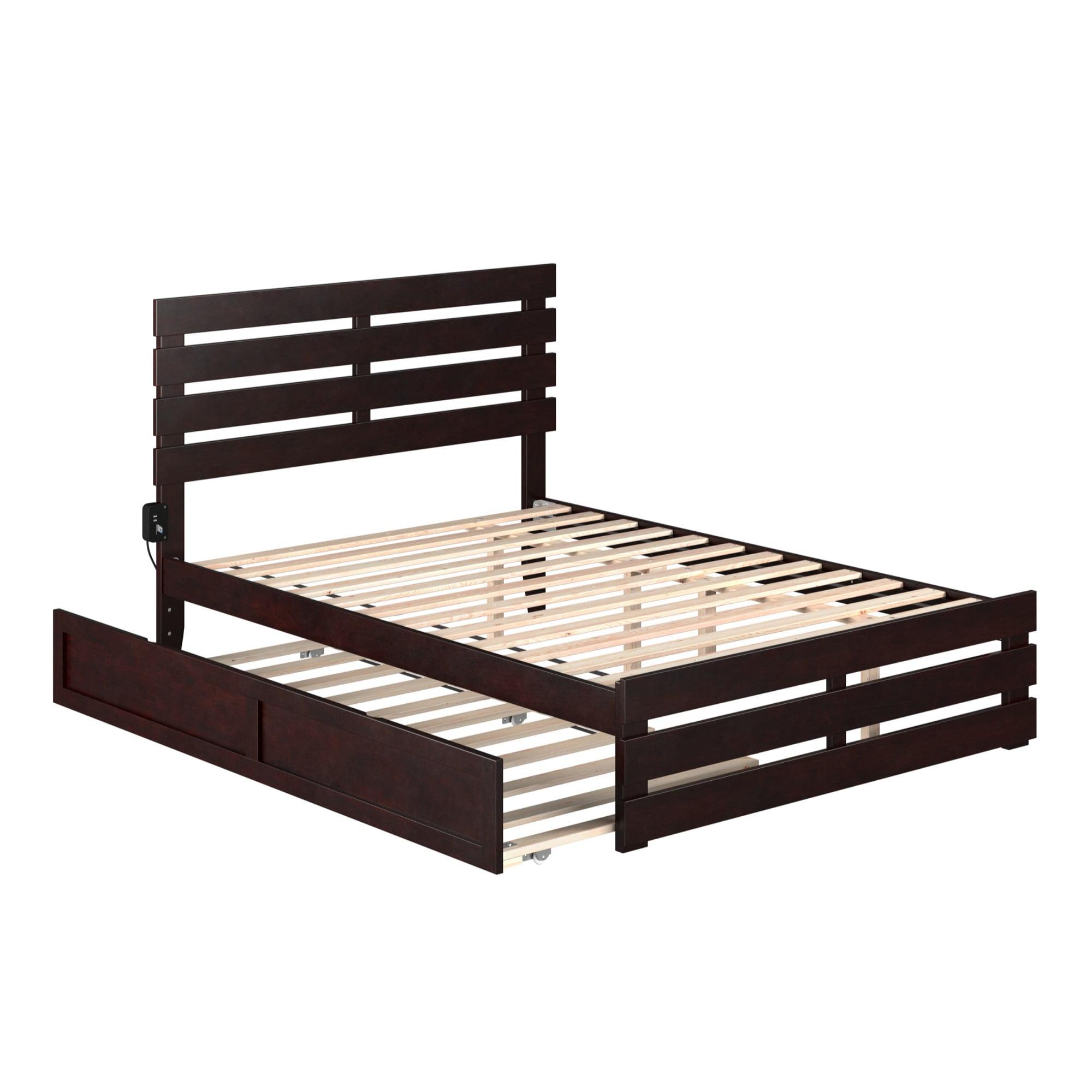 Espresso Full Wood Platform Bed with Trundle and Headboard