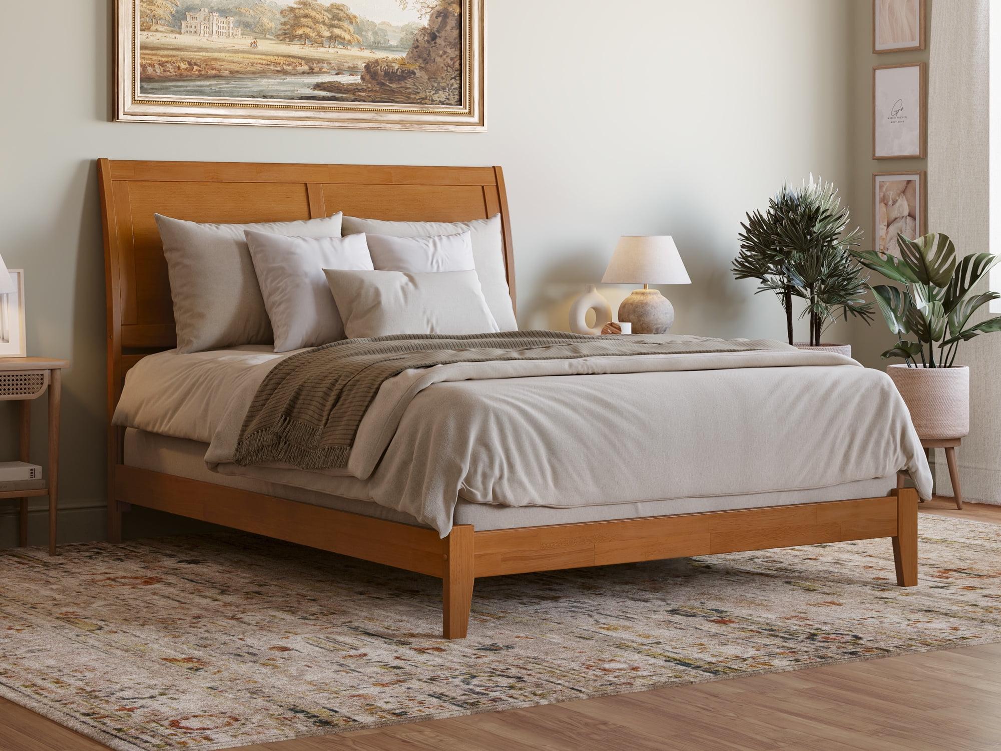 AFI Portland Queen Solid Wood Foundation Bed, Light Toffee