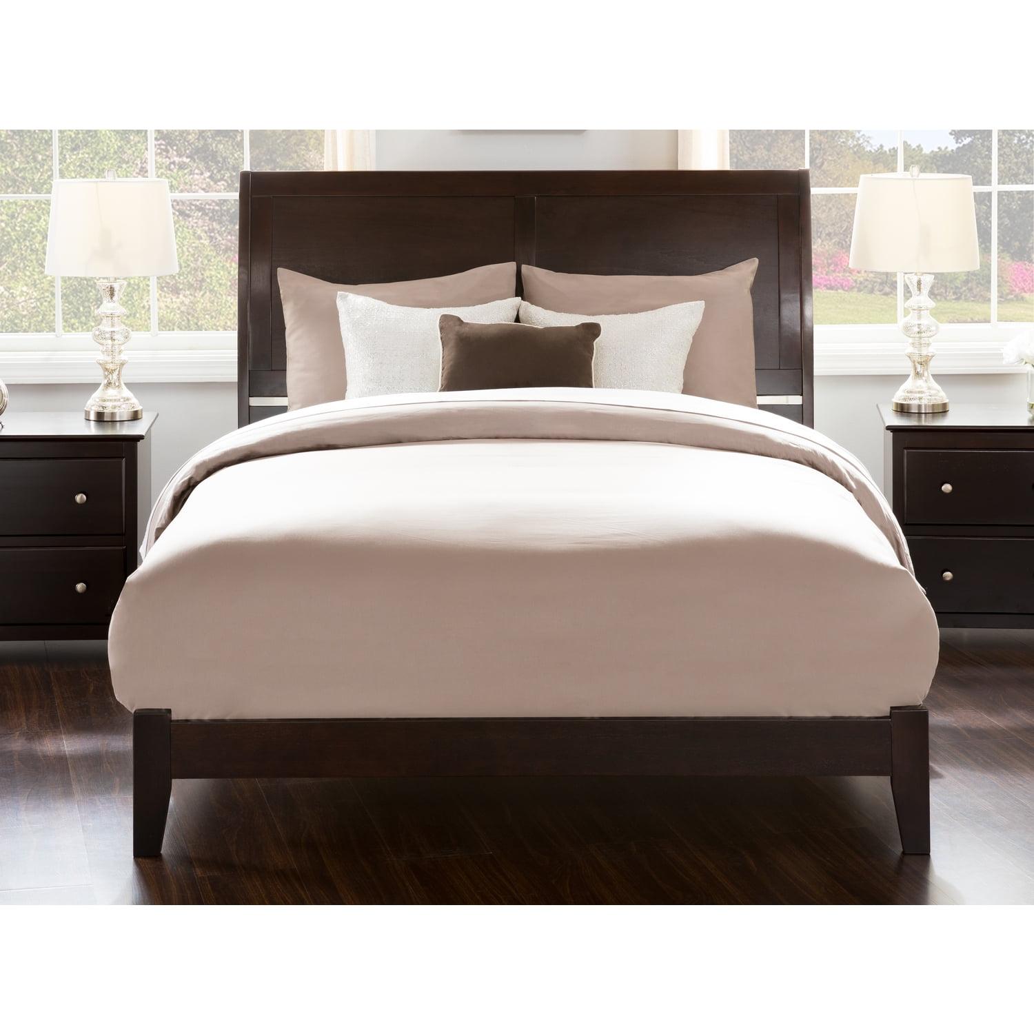 Espresso Queen Solid Wood Platform Bed with USB Charging Station