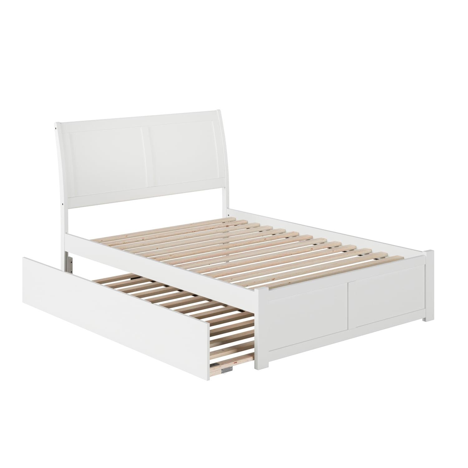 White Queen Wood Platform Bed with Trundle and Slats