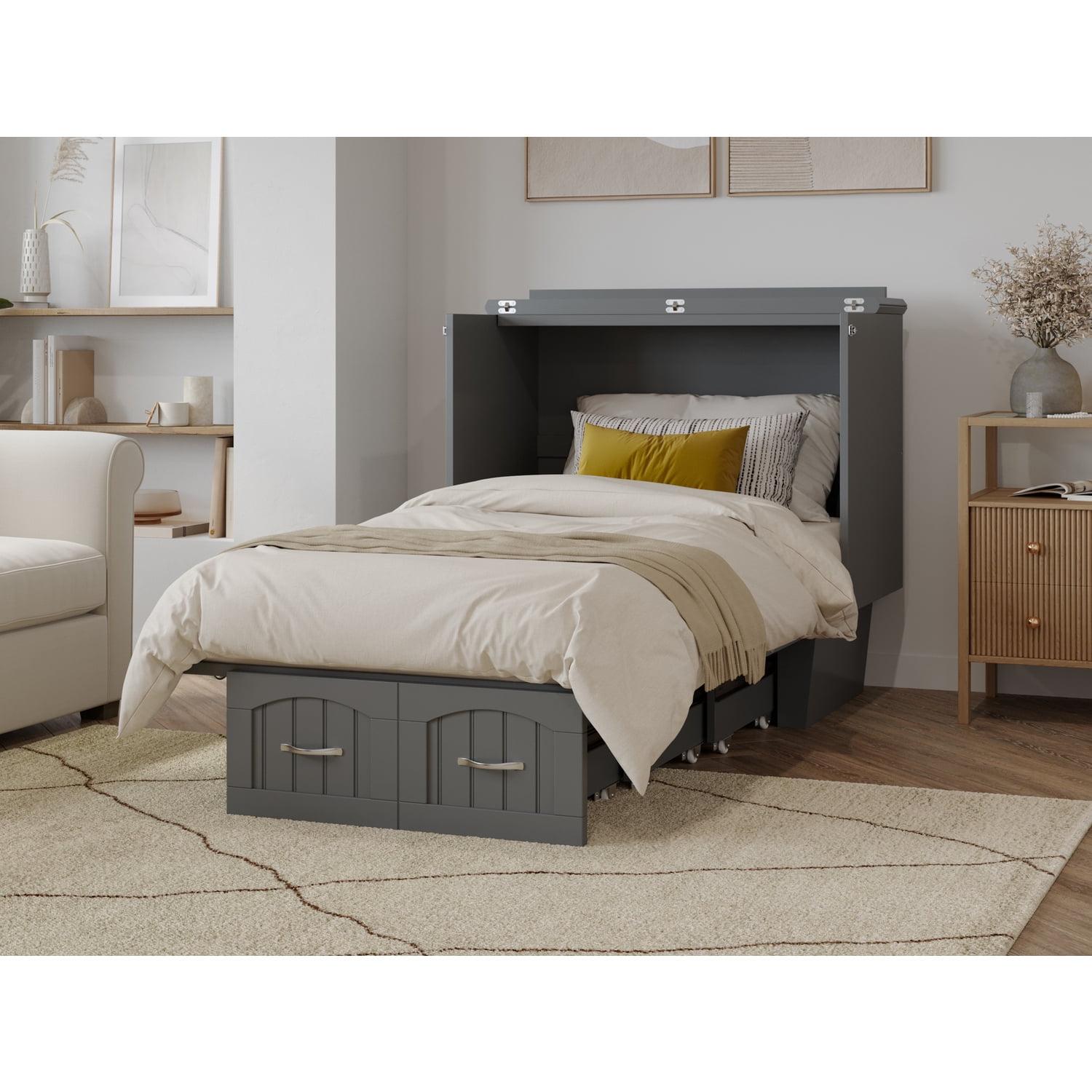 Sydney Gray Twin Wood Murphy Bed Chest with Storage Drawer