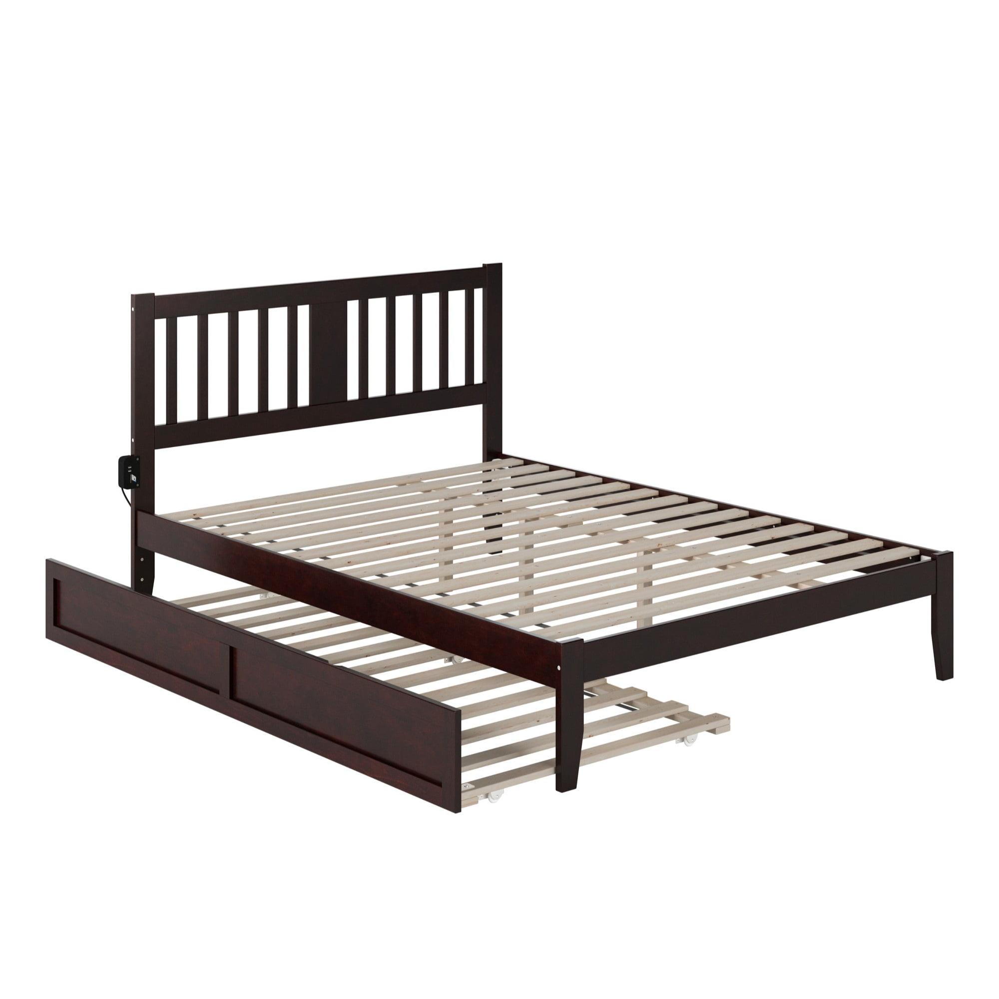 Espresso Wood Queen Platform Bed with Twin XL Trundle