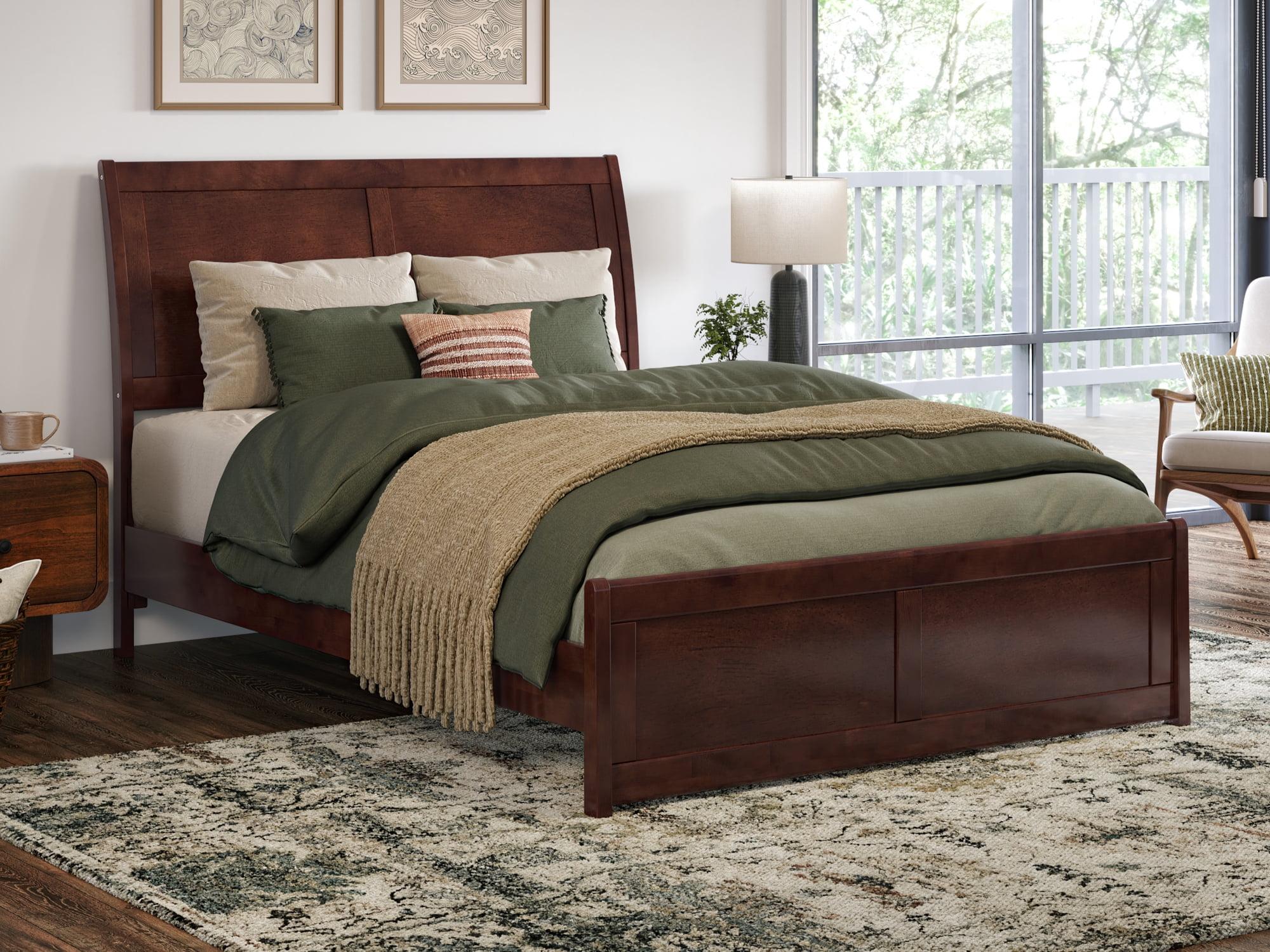 Valencia Full Walnut Wood Sleigh Platform Bed with Headboard