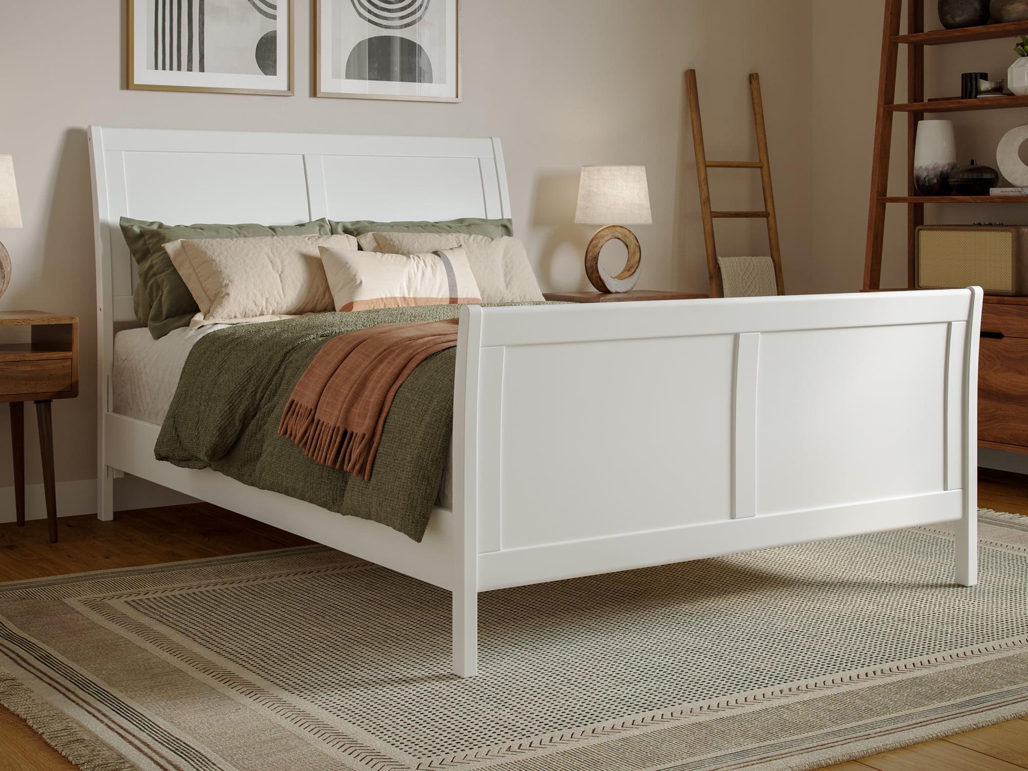 Valencia White Full Sleigh Platform Bed with Wood Frame