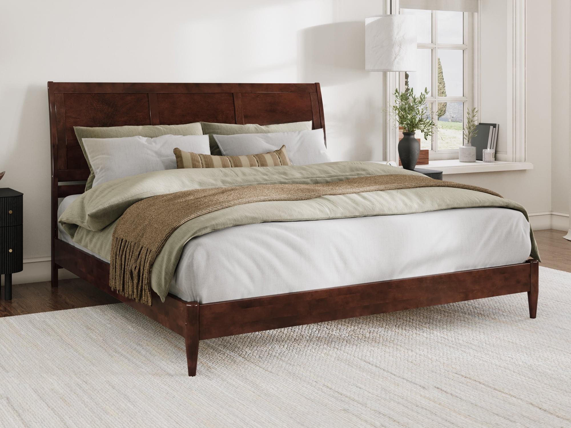 Valencia Walnut King Wood Sleigh Platform Bed with Headboard