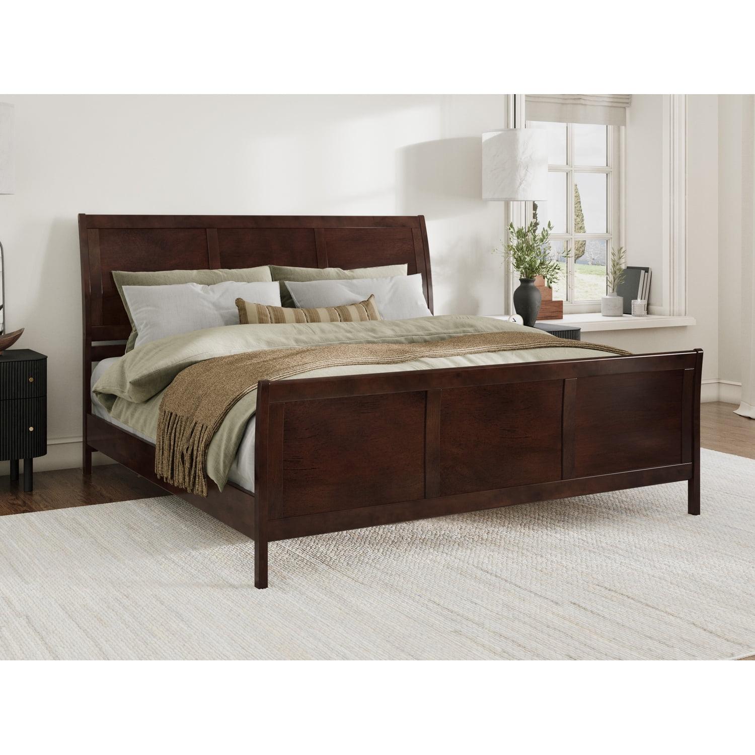 Valencia Walnut King Sleigh Platform Bed with Wood Headboard