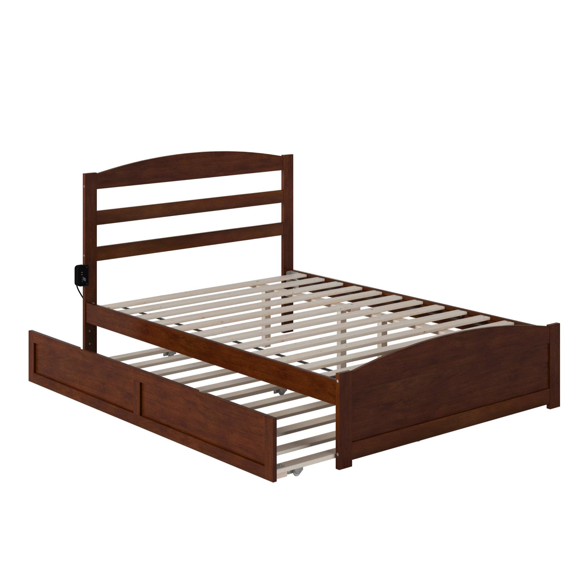 Walnut Full Platform Bed with Trundle and Slatted Headboard