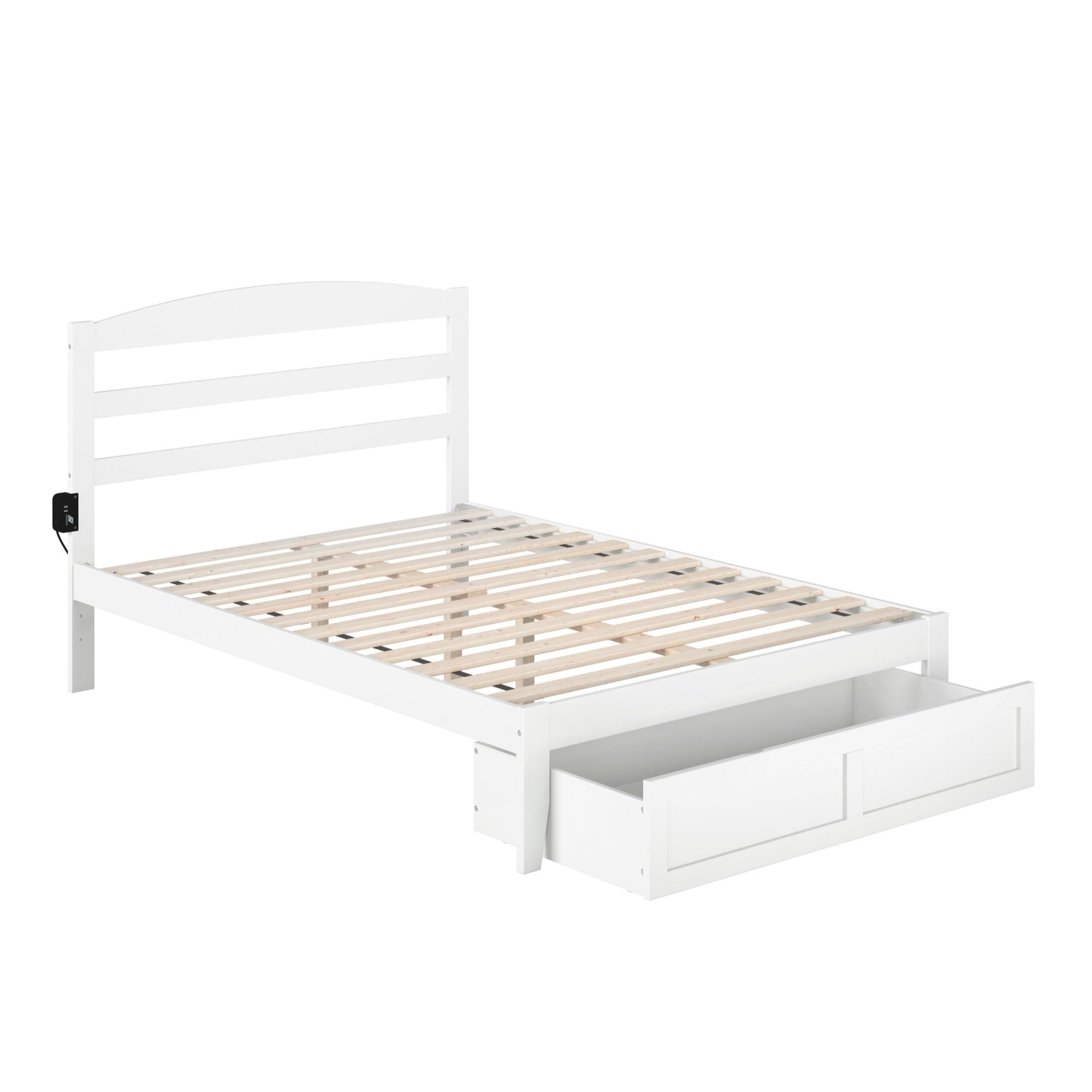 Warren White Full Platform Bed with Storage Drawer