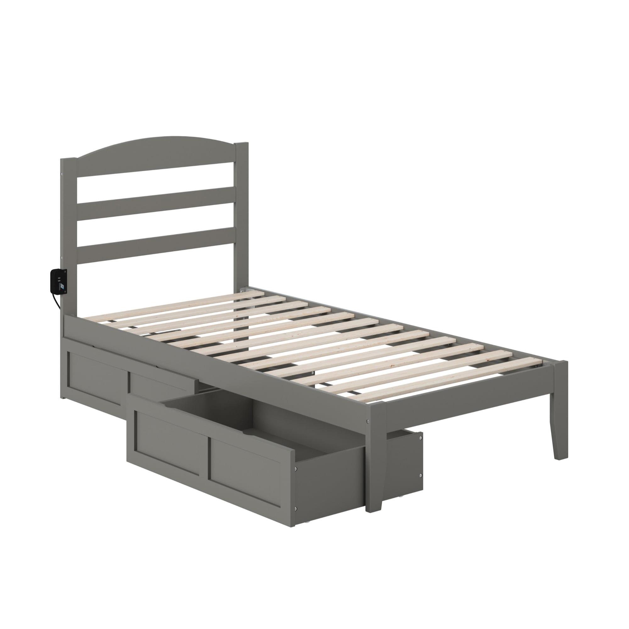 Gray Twin Platform Bed with Storage Drawers and Headboard