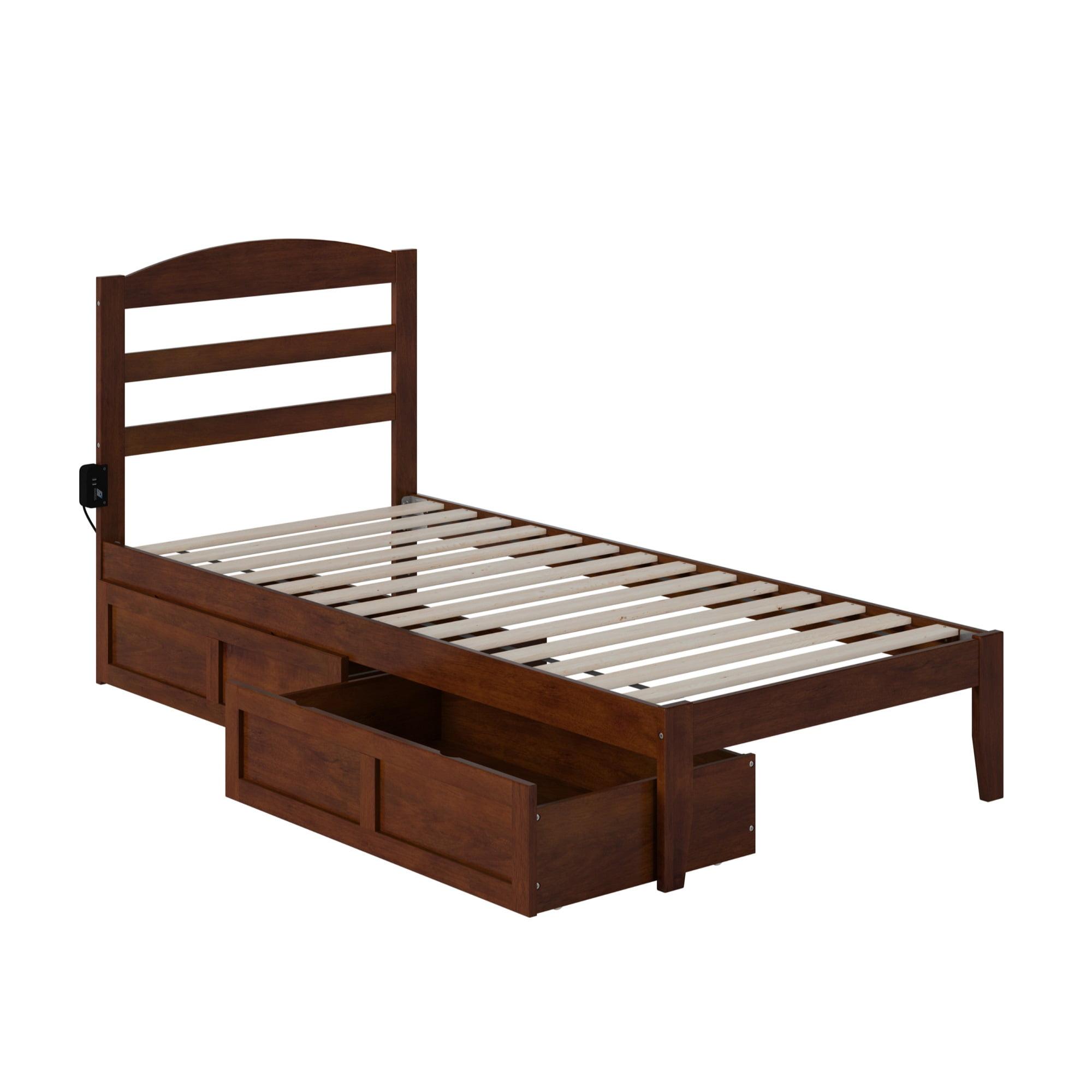 Mission-Style Walnut Twin XL Platform Bed with Storage Drawers