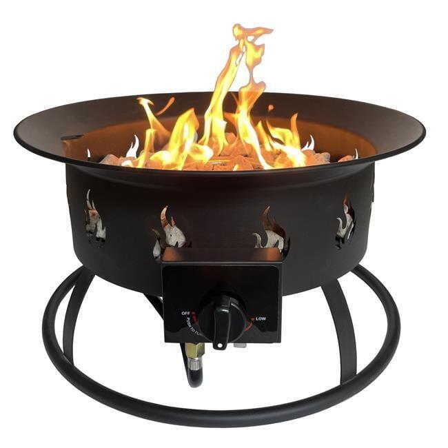 Round Black Gas Portable Camp Fire Pit with Pumice Stones