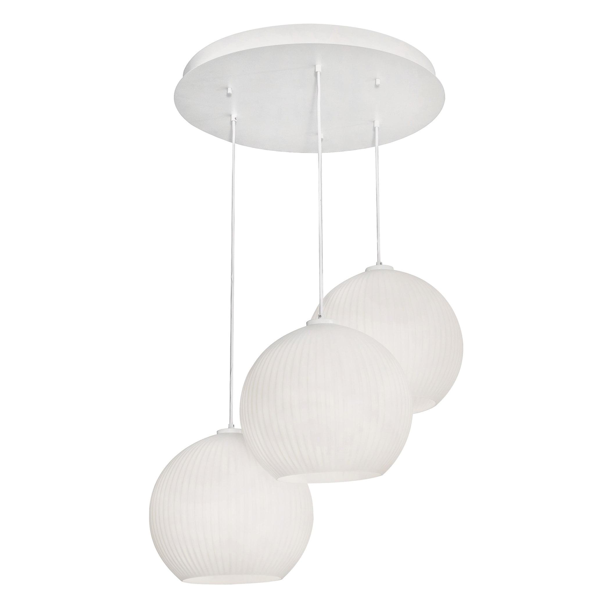 White Glass 3-Light Round Pendant with LED