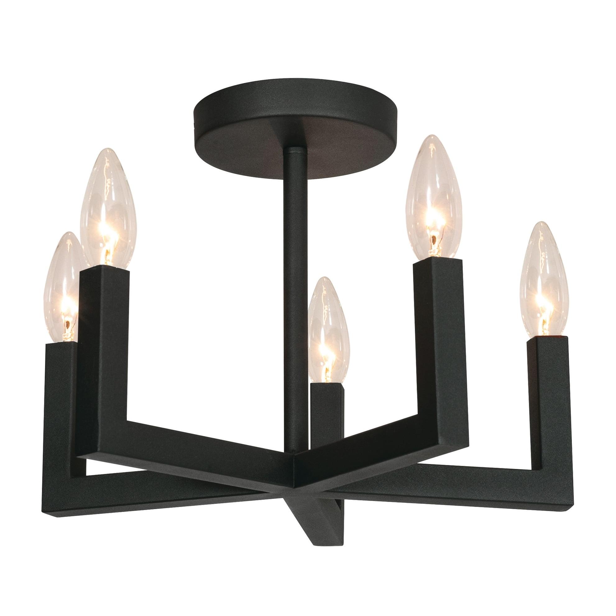 Modern Black Steel 5-Light Semi-Flush Mount Fixture