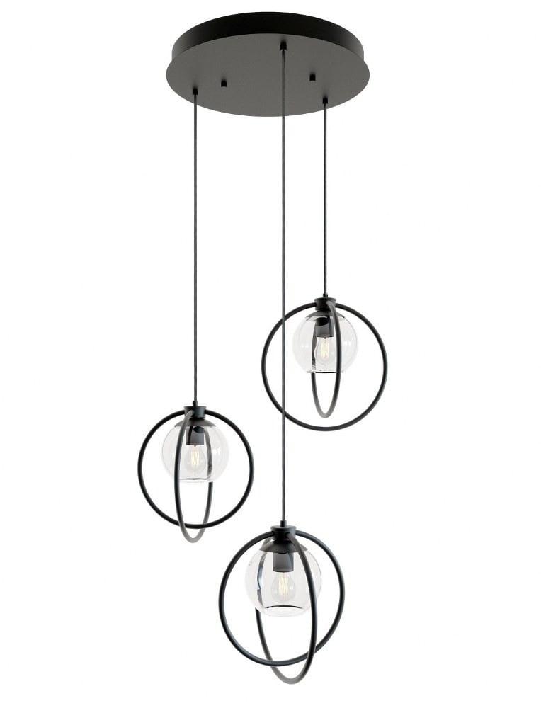 Jamie Modern Globe 3-Light Pendant in Satin Nickel and Black