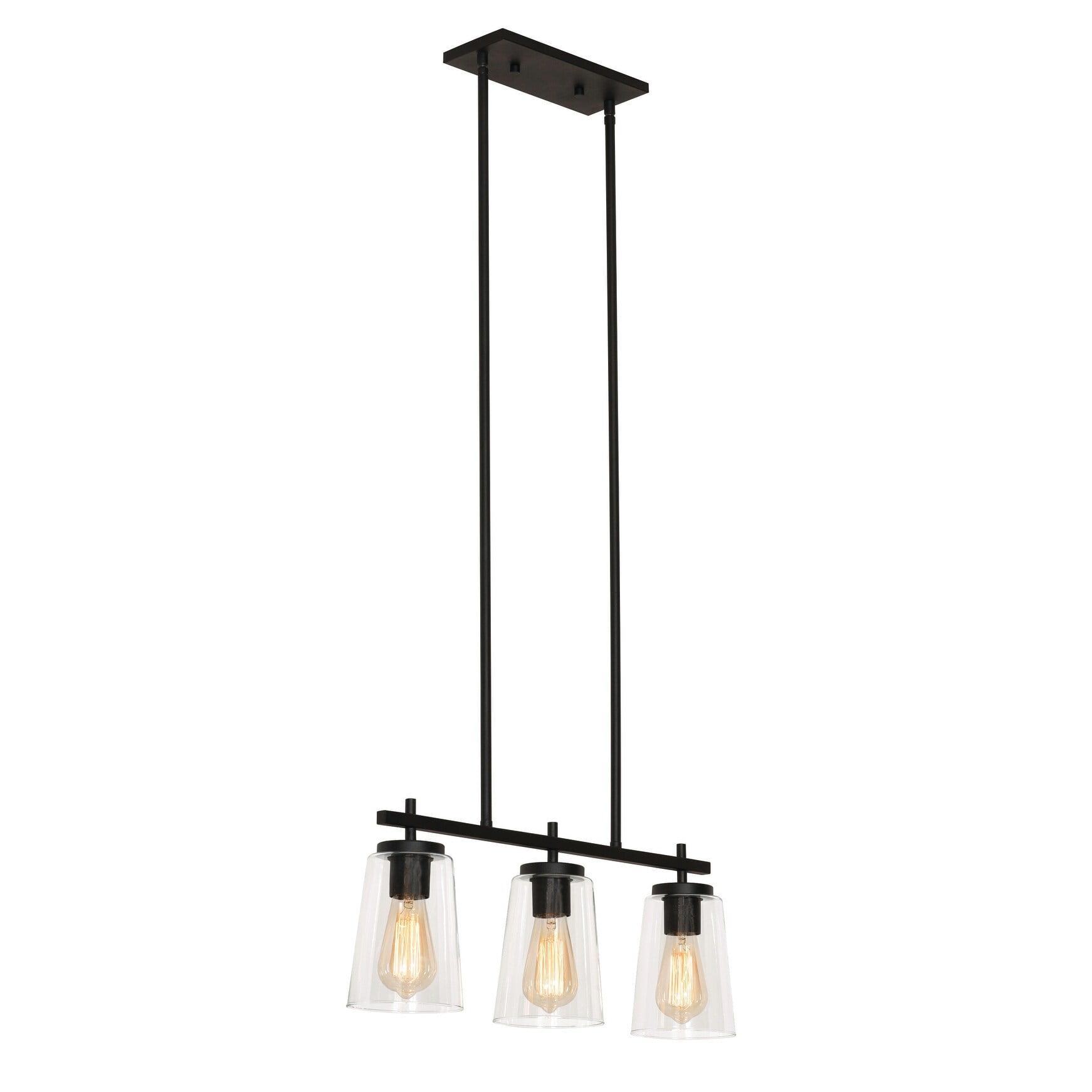 Joanna Satin Nickel 23" Linear Pendant with Clear Glass Shade