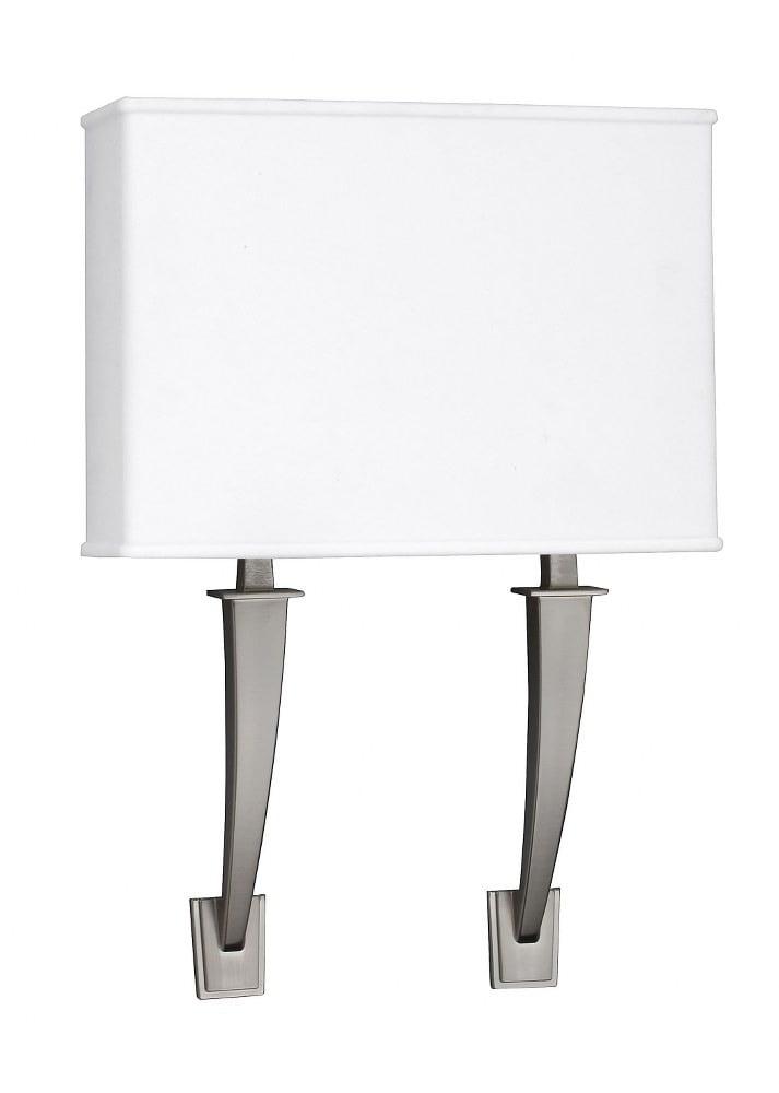 Sheridan Satin Nickel Double-Armed LED Wall Sconce with Linen Shade