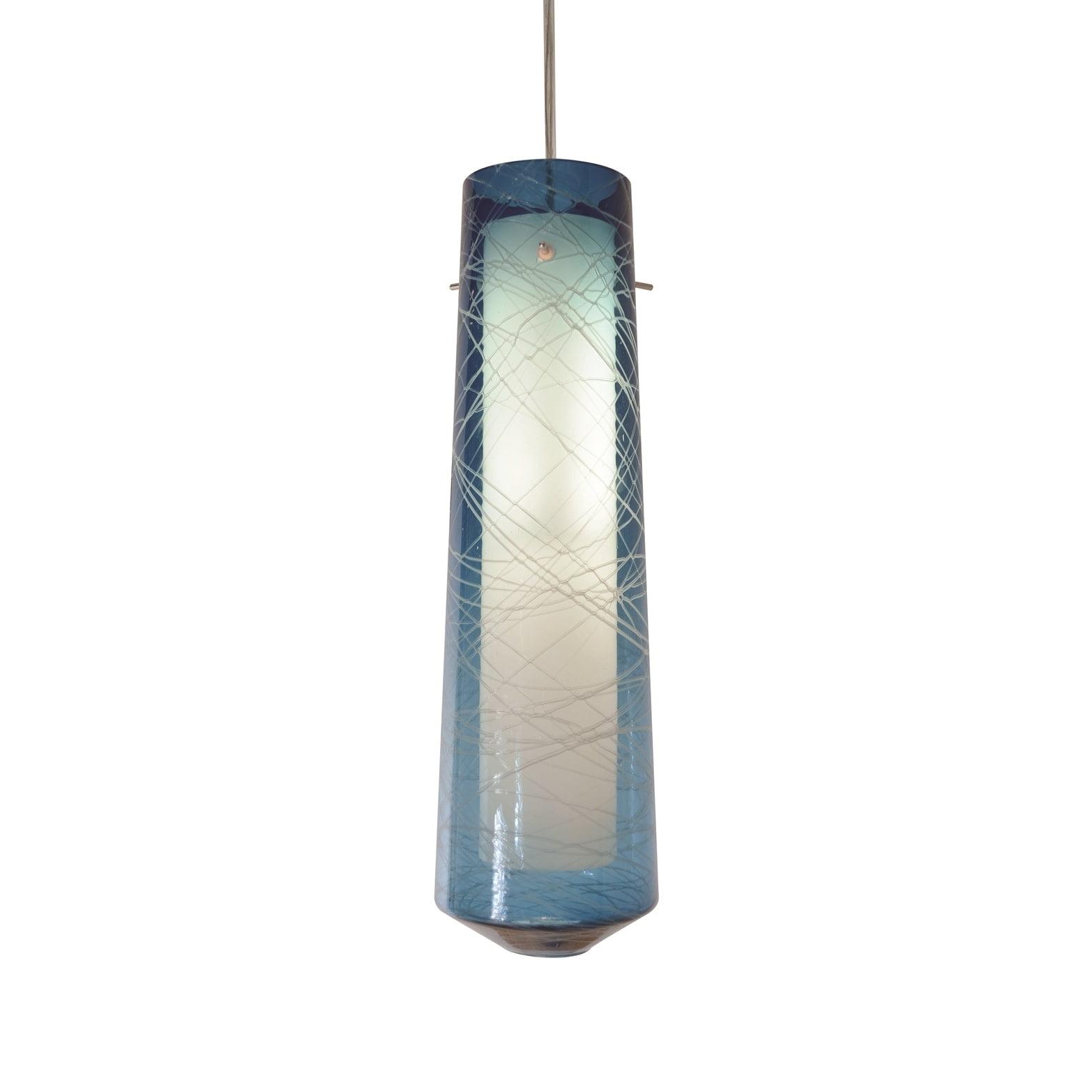 Spun Steel Blue Hand-Blown Glass LED Mini Pendant in Satin Nickel