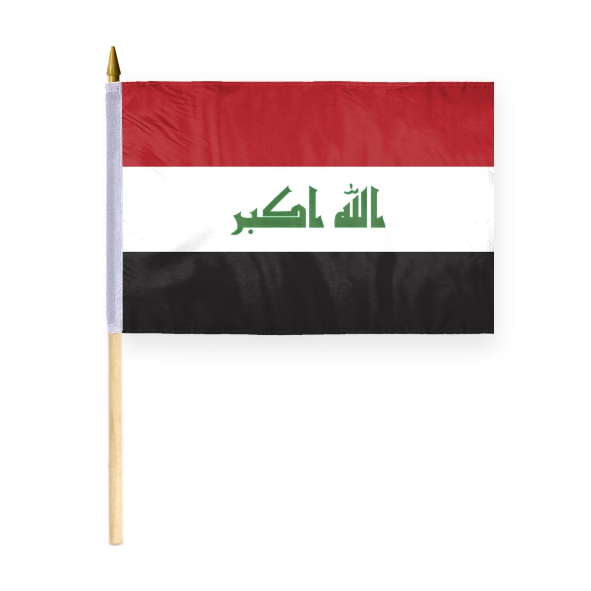 Iraq 12x18 Inch Polyester Flag with Wood Stick and Gold Spear