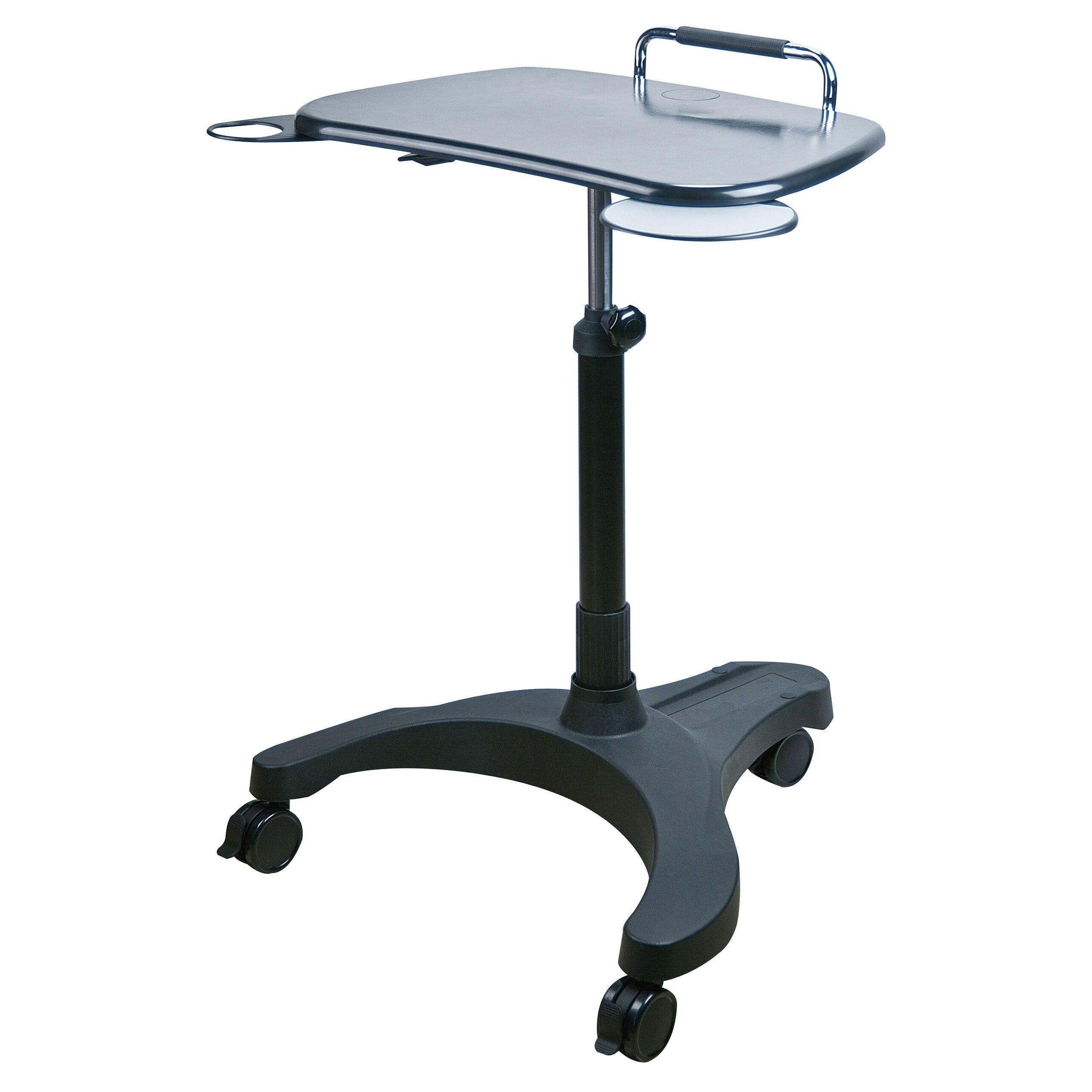 Black Adjustable Height Mobile Laptop Cart with Cup Holder