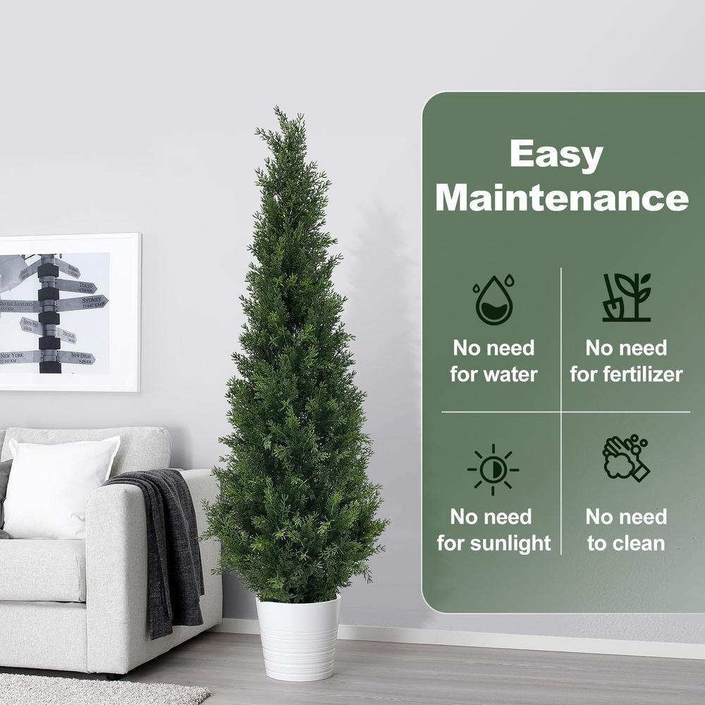 Artificial Cedar Tree 2 Pack 4 ft Outdoor Artificial Topiary Cedar Plants Fake Tree UV Rated Potted Tree for Perfect Housewarming Gift, Set of 2