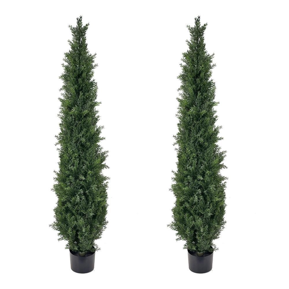 5ft Artificial Coral Cedar Tree in Pot - Realistic Indoor Decorative Faux Plant with Lifelike Branches and Leaves for Home or Office, 2 Pack