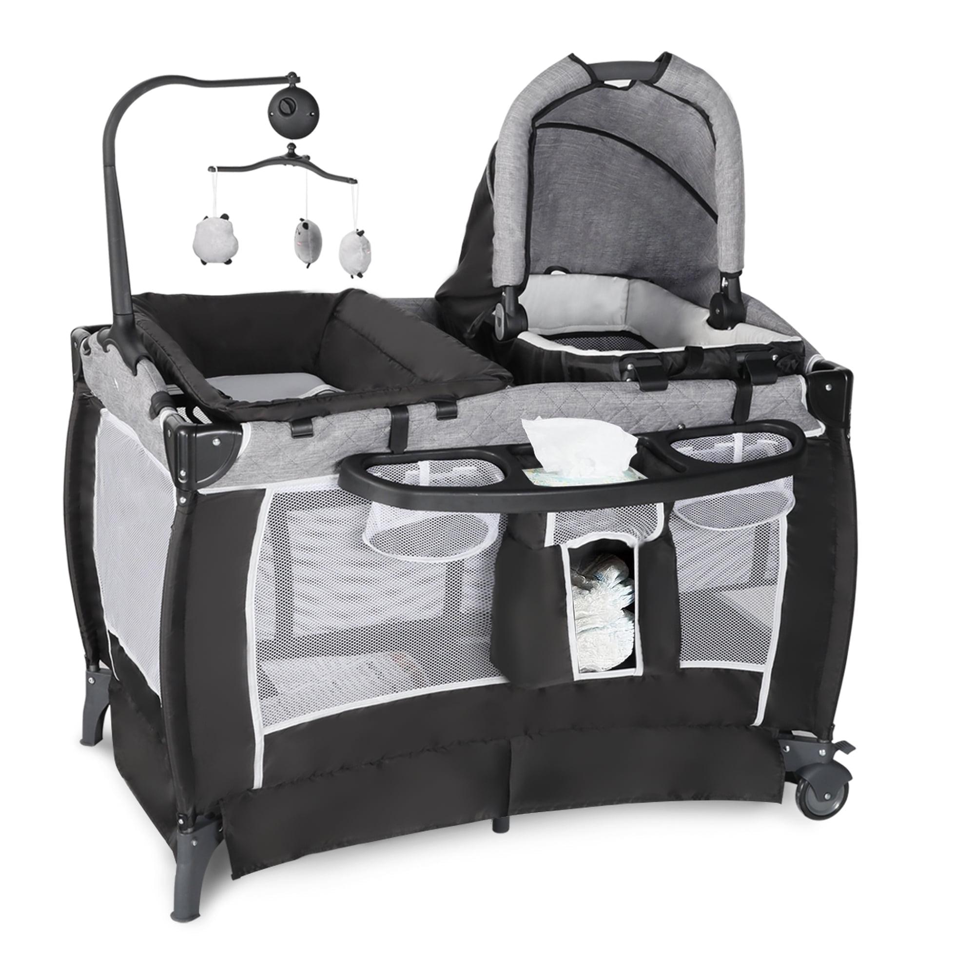 Black and Gray Portable Nursery Center with Bassinet and Changing Station