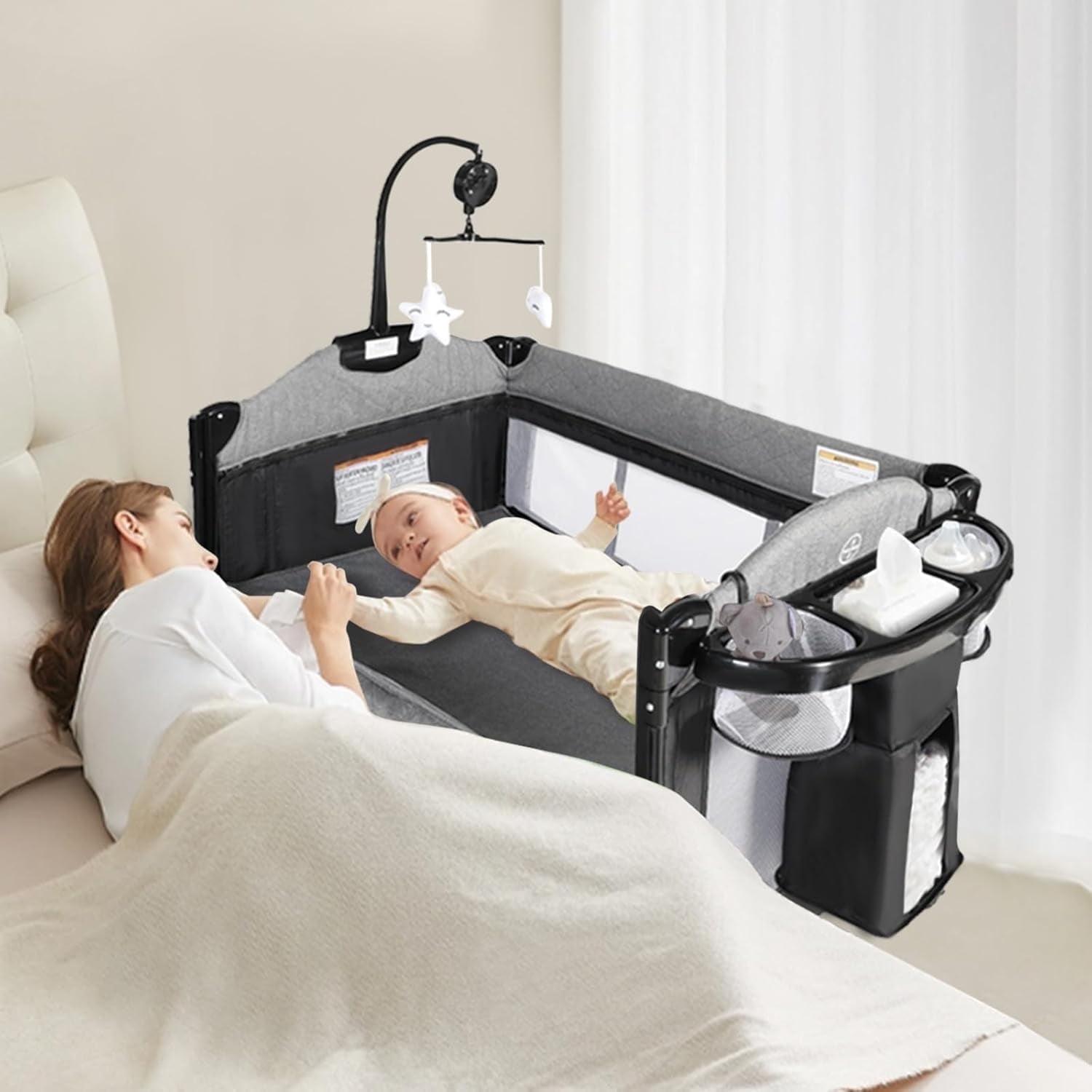 AILEEKISS 4-in-1 Portable Baby Play Yard with Changing Table for Newborn, Grey