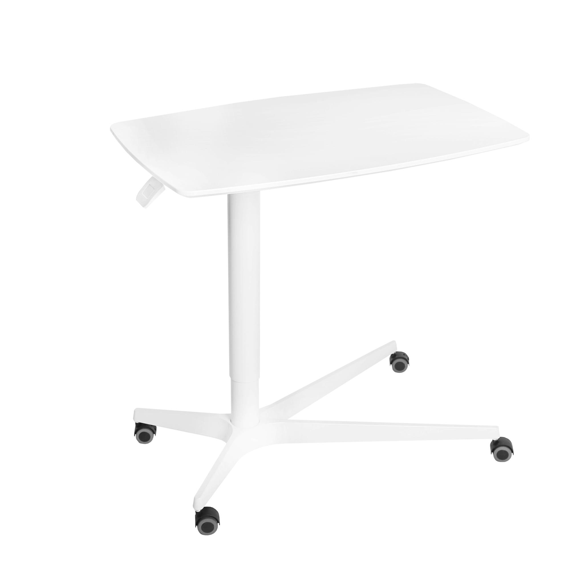 White Steel Adjustable Overbed Table with Casters