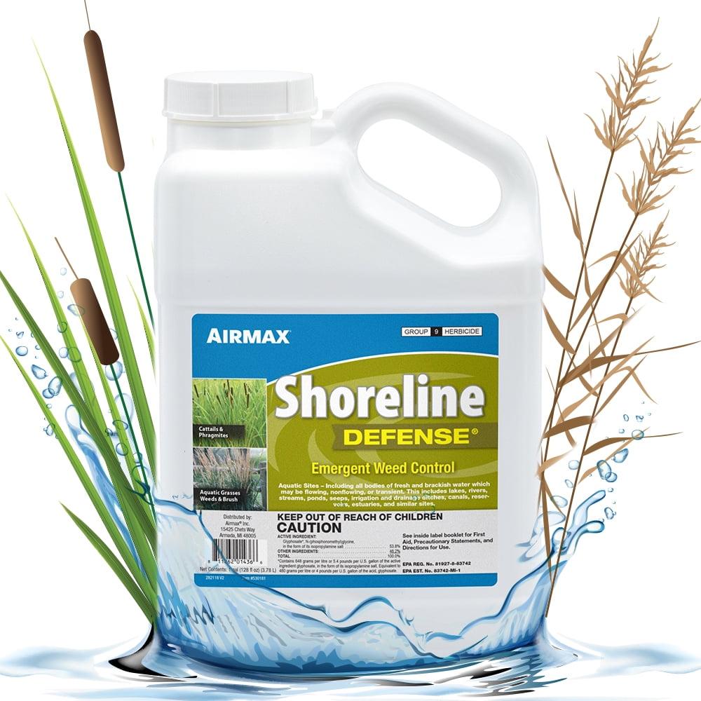 Airmax Shoreline Defense Emergent Weed Control Concentrated Treatment, Aquatic Herbicide (Glyphosate) for Phragmites, Pond Grass & Cattails, 1 Gallon