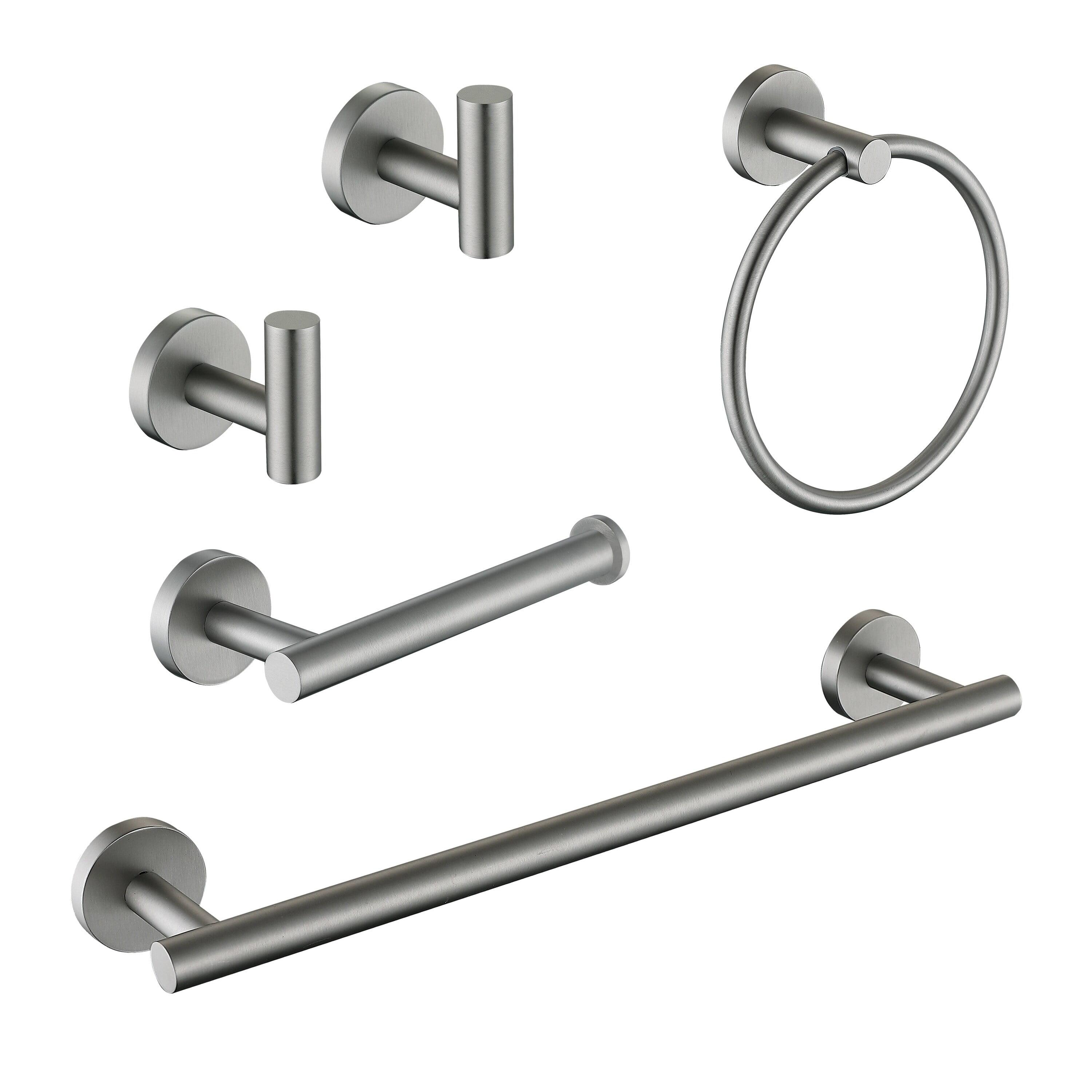 5 - Piece Bathroom Hardware Set with Towel Bar Toilet Paper Holder Towel Hooks in Brushed Nickel