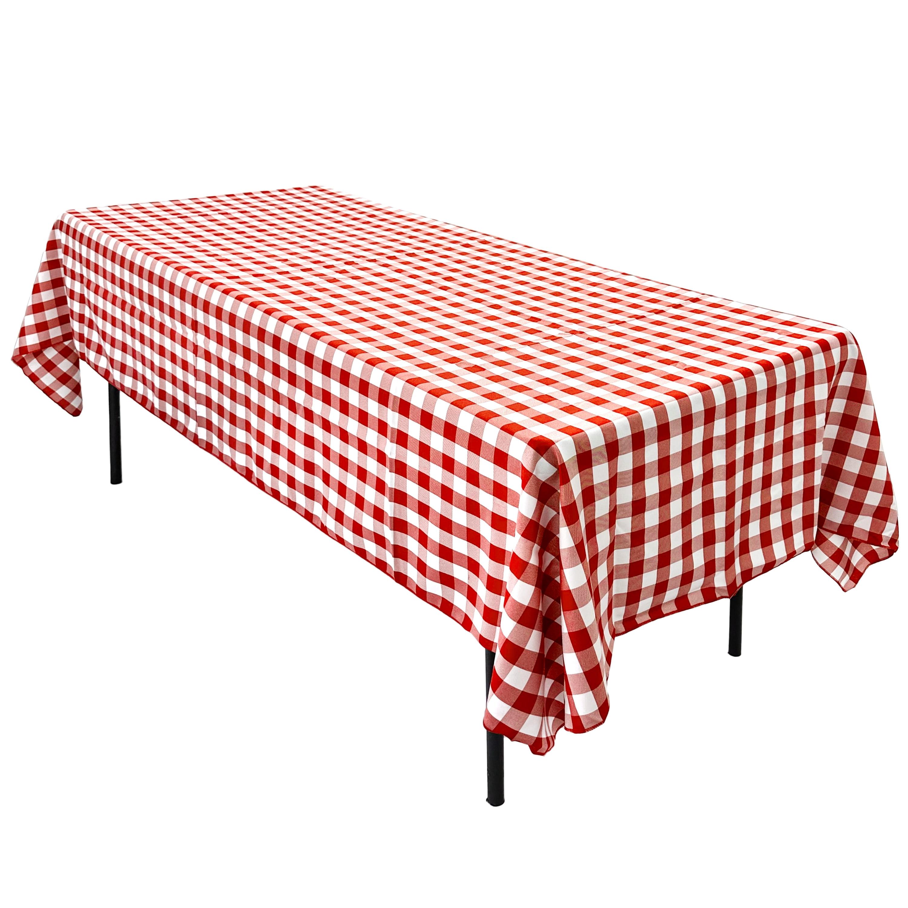 Red and White Checker Rectangular Polyester Tablecloth 60" x 126"