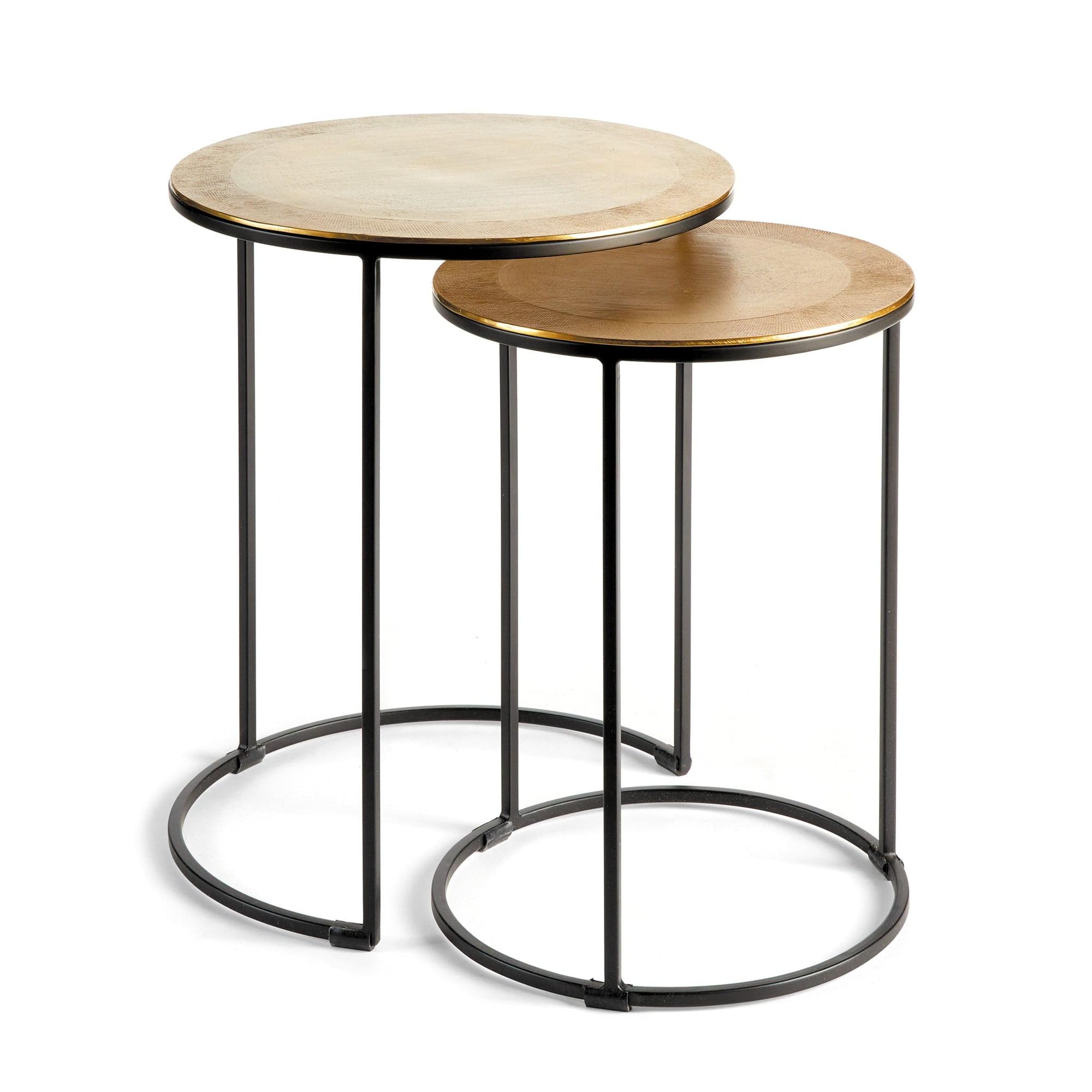 Bronze and Black Round Metal Nesting Side Tables, Set of 2