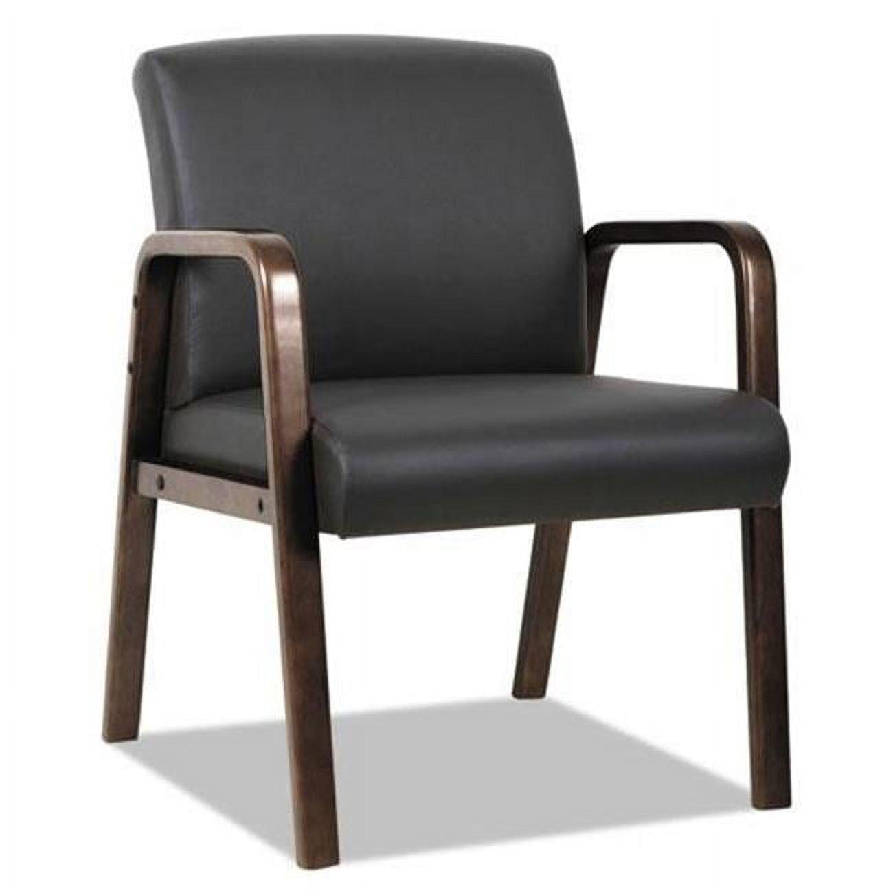 Espresso Black Leather Guest Chair with Wooden Frame