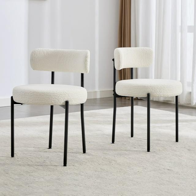 XINMICS White Dining Chairs Boucle Dining Room Chair Set of 2
