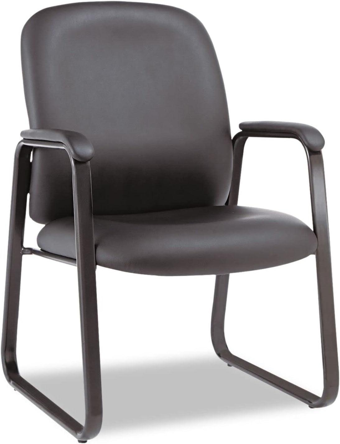 Genaro High-Back Black Leather Guest Chair with Metal Frame