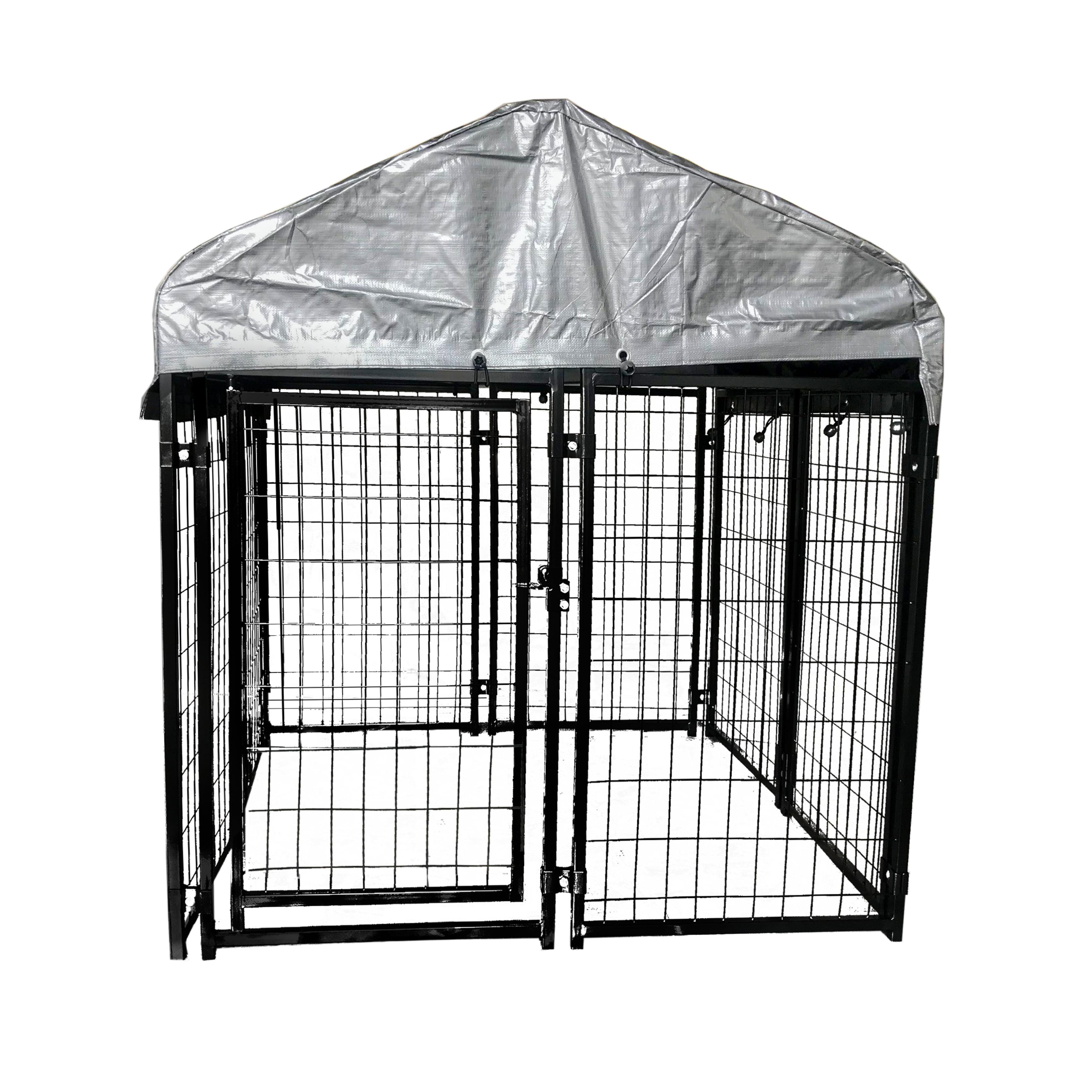 ALEKO Black Steel Expandable Kennel with Roof and Cover