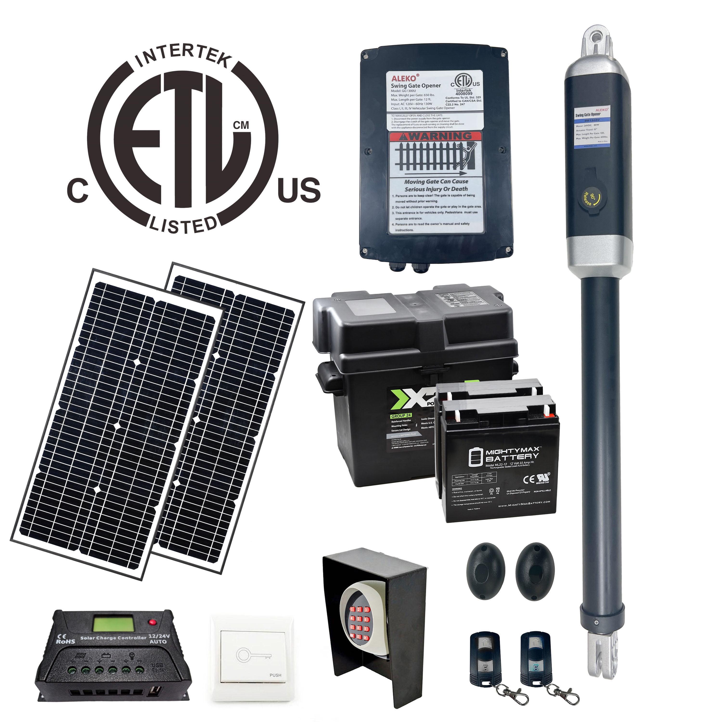 ALEKO Single Swing Gate Operator - GG450/AS450 AC/DC - ETL Listed - Solar Kit 60W