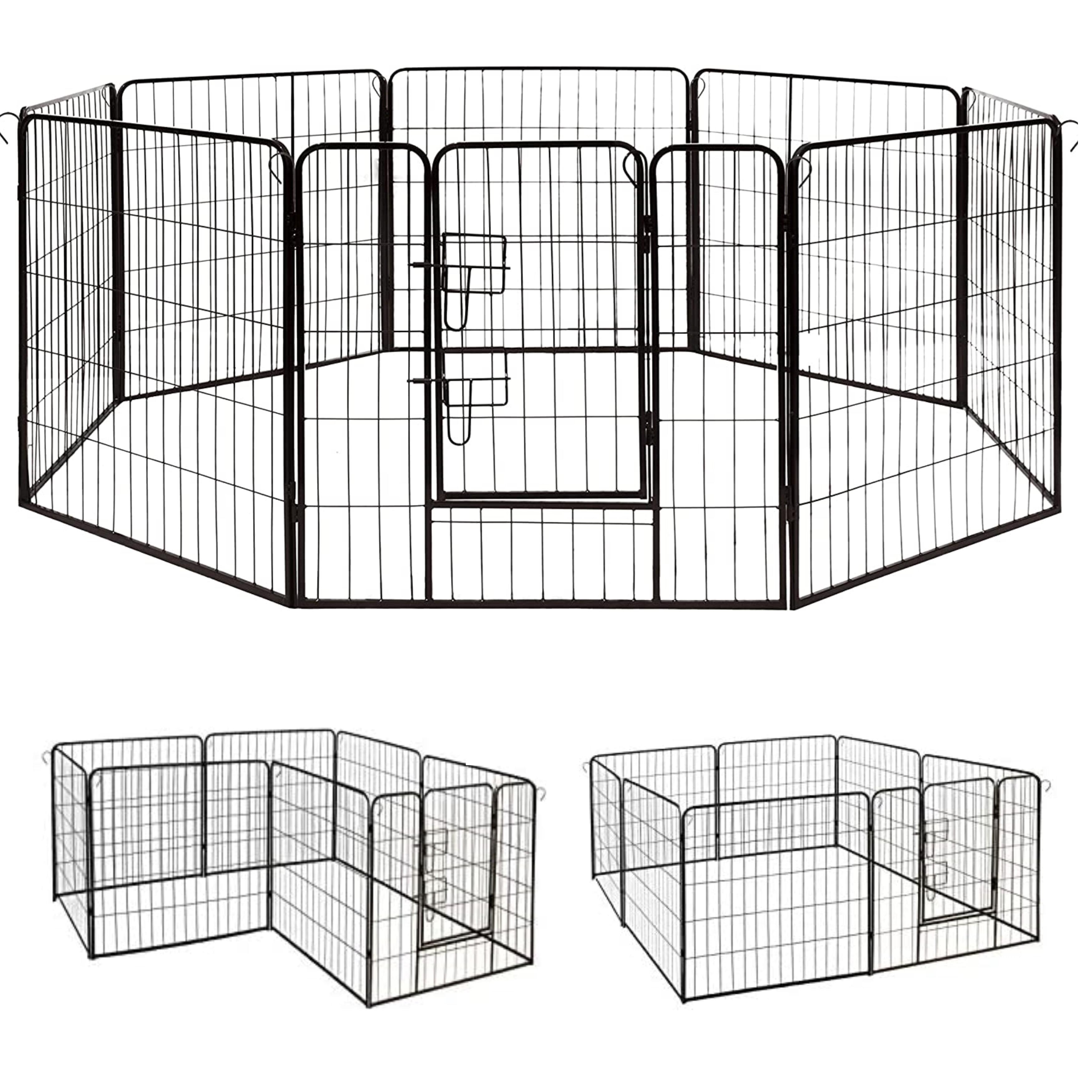 Black Metal 8-Panel Pet Playpen with Lockable Door