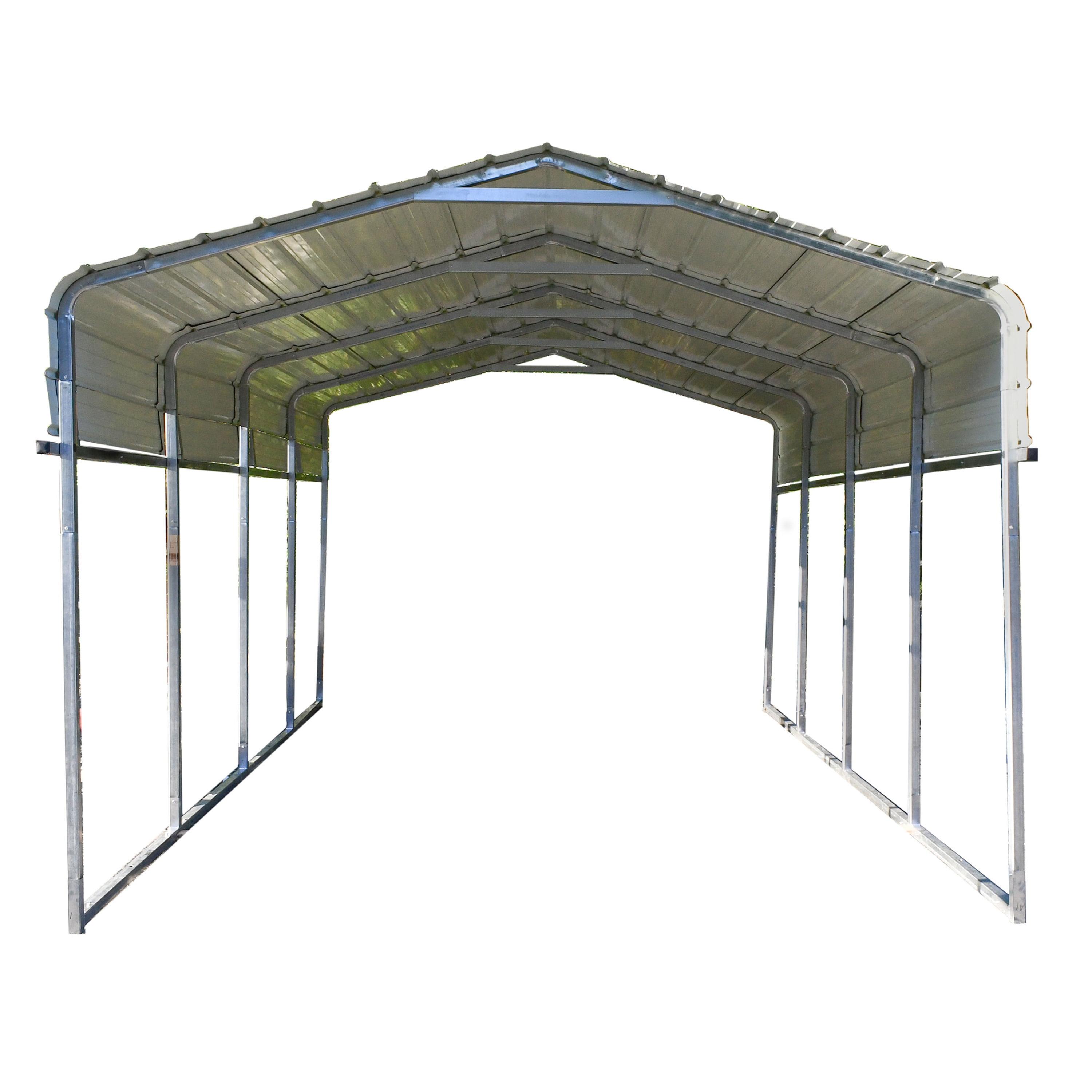 Gray Galvanized Steel Carport with Corrugated Roof Panels