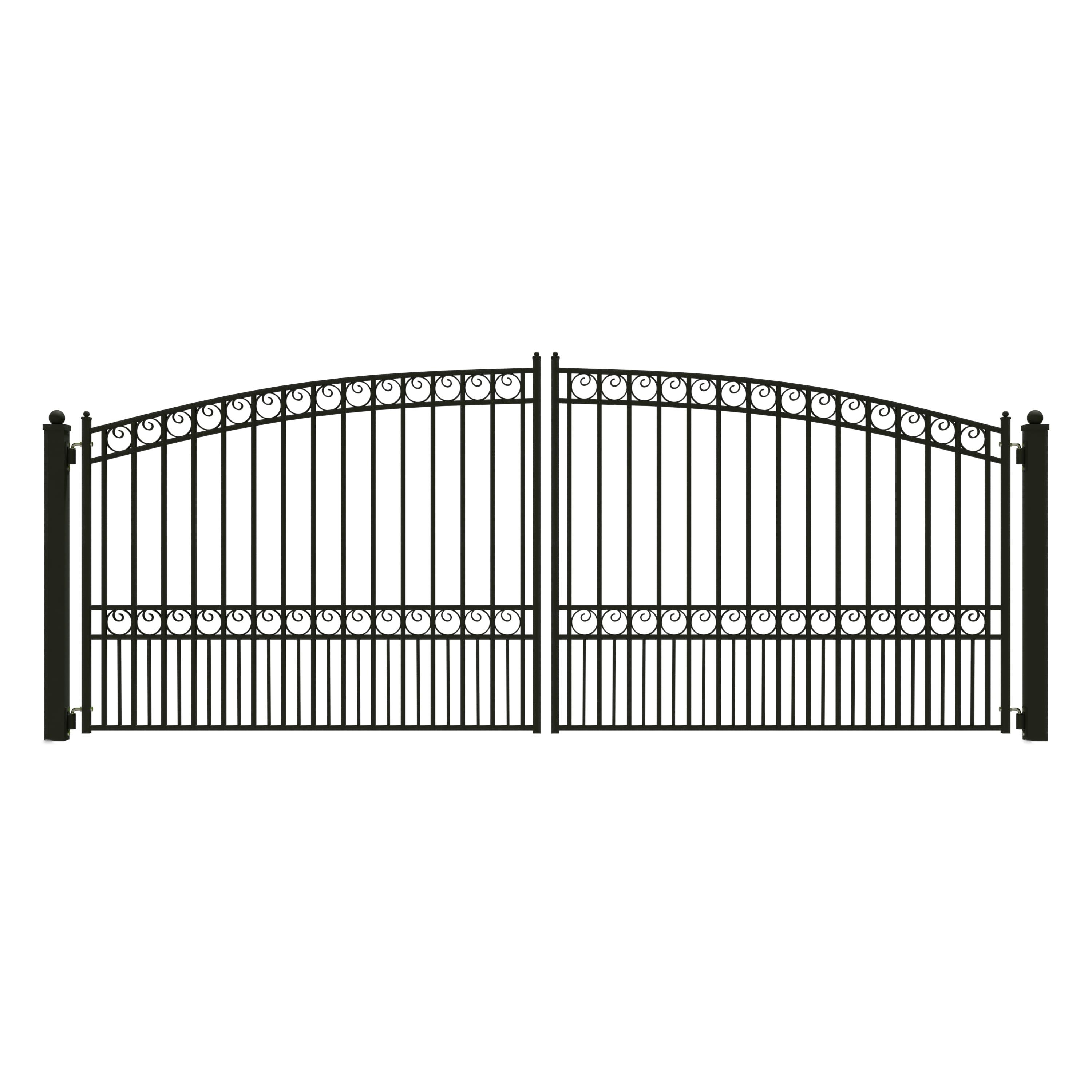 Black Steel Dual Driveway Gate with Arched Top