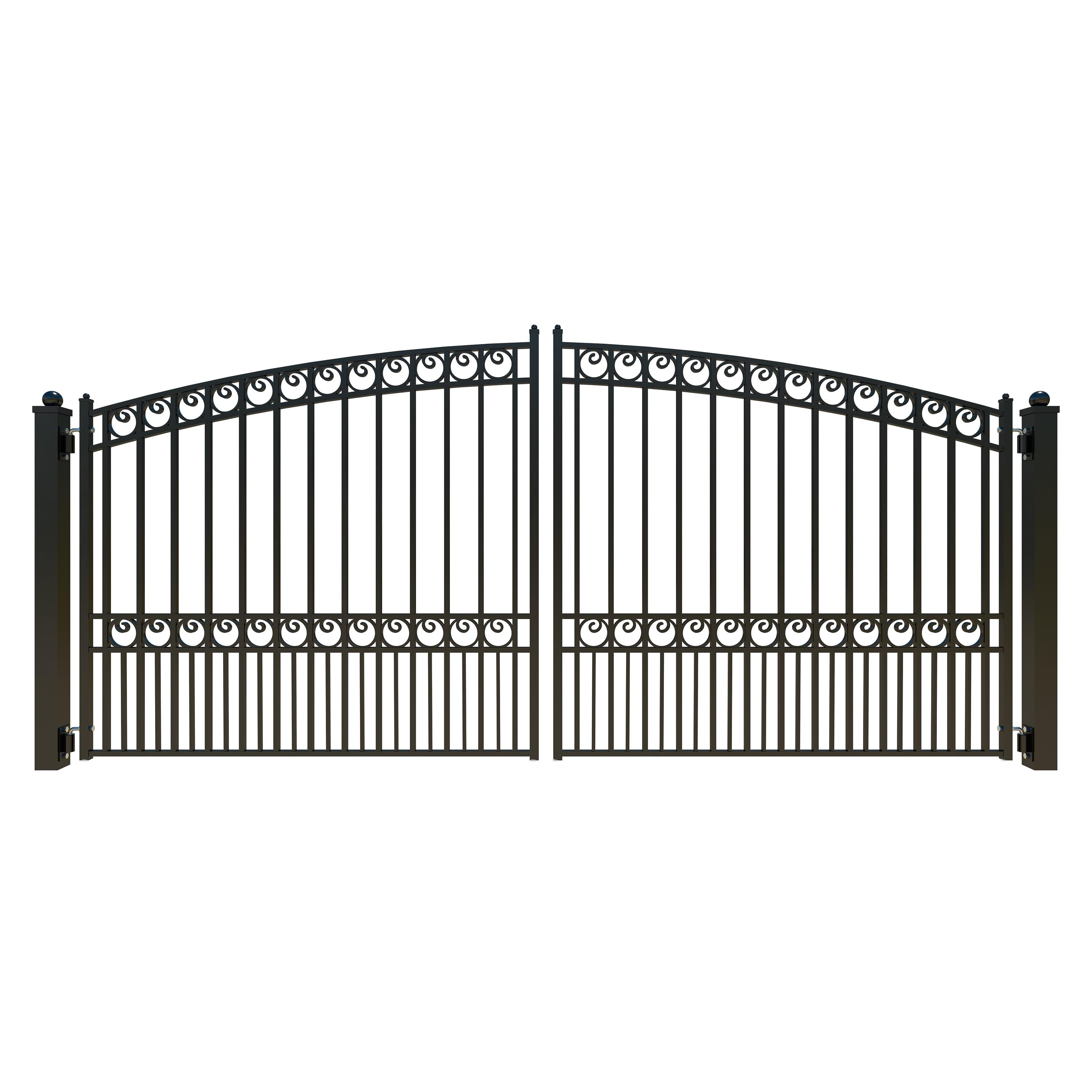 Black Steel Dual Swing Arched Driveway Gate with Posts