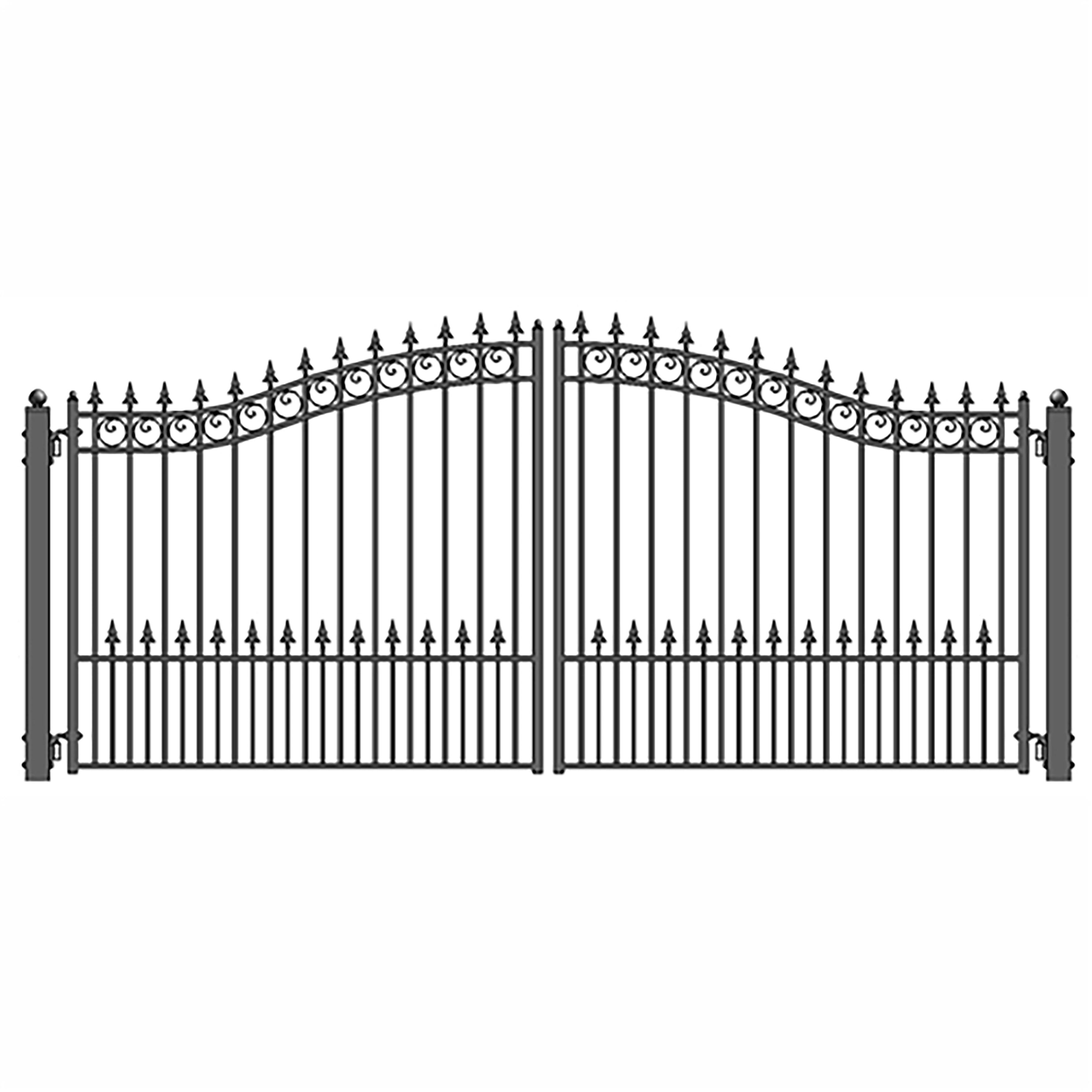 Prague Style Black Steel Dual Swing Driveway Gate