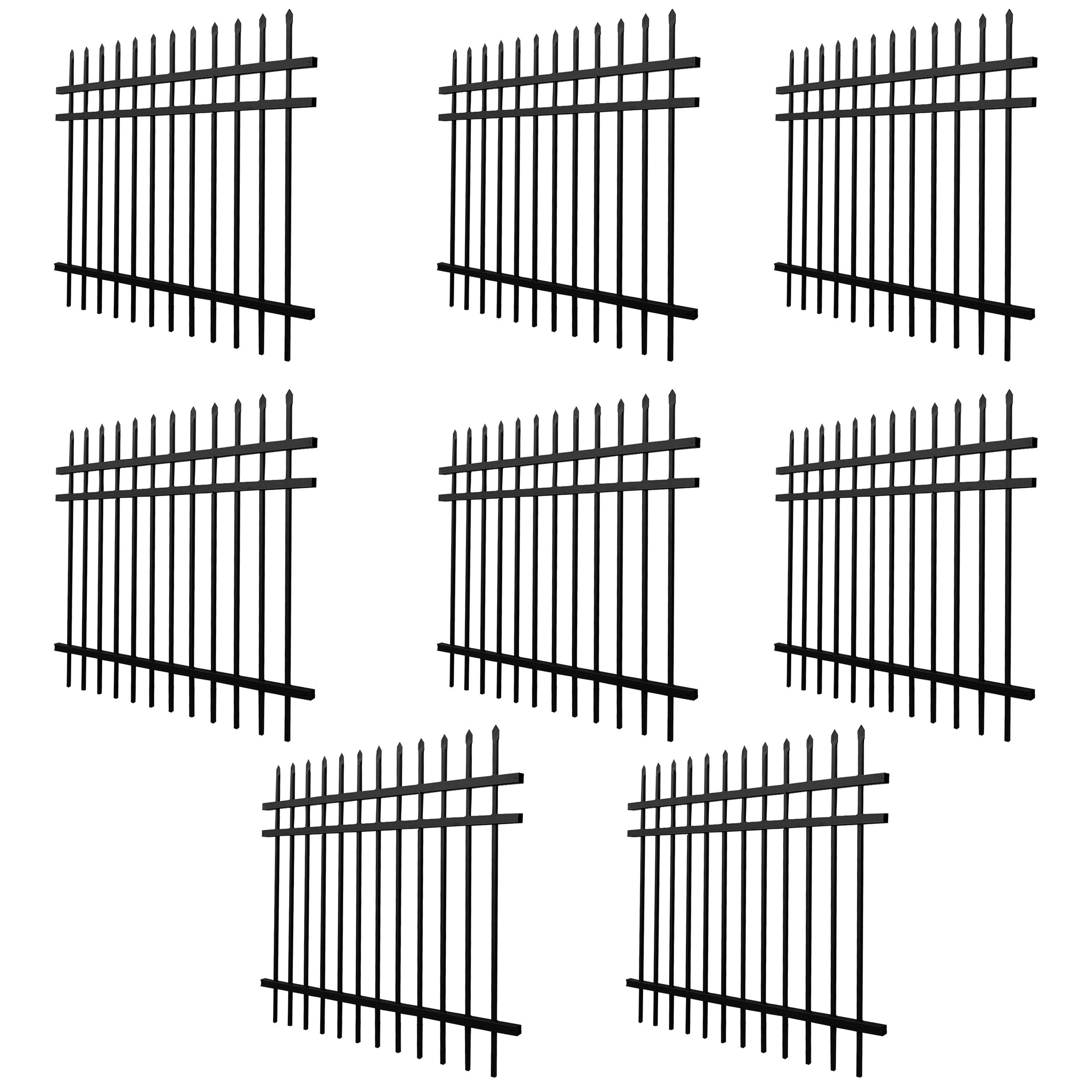 ALEKO Garden Yard 8 Panels Steel Fence Kit 64 feet Black Straight Top Brussels Style