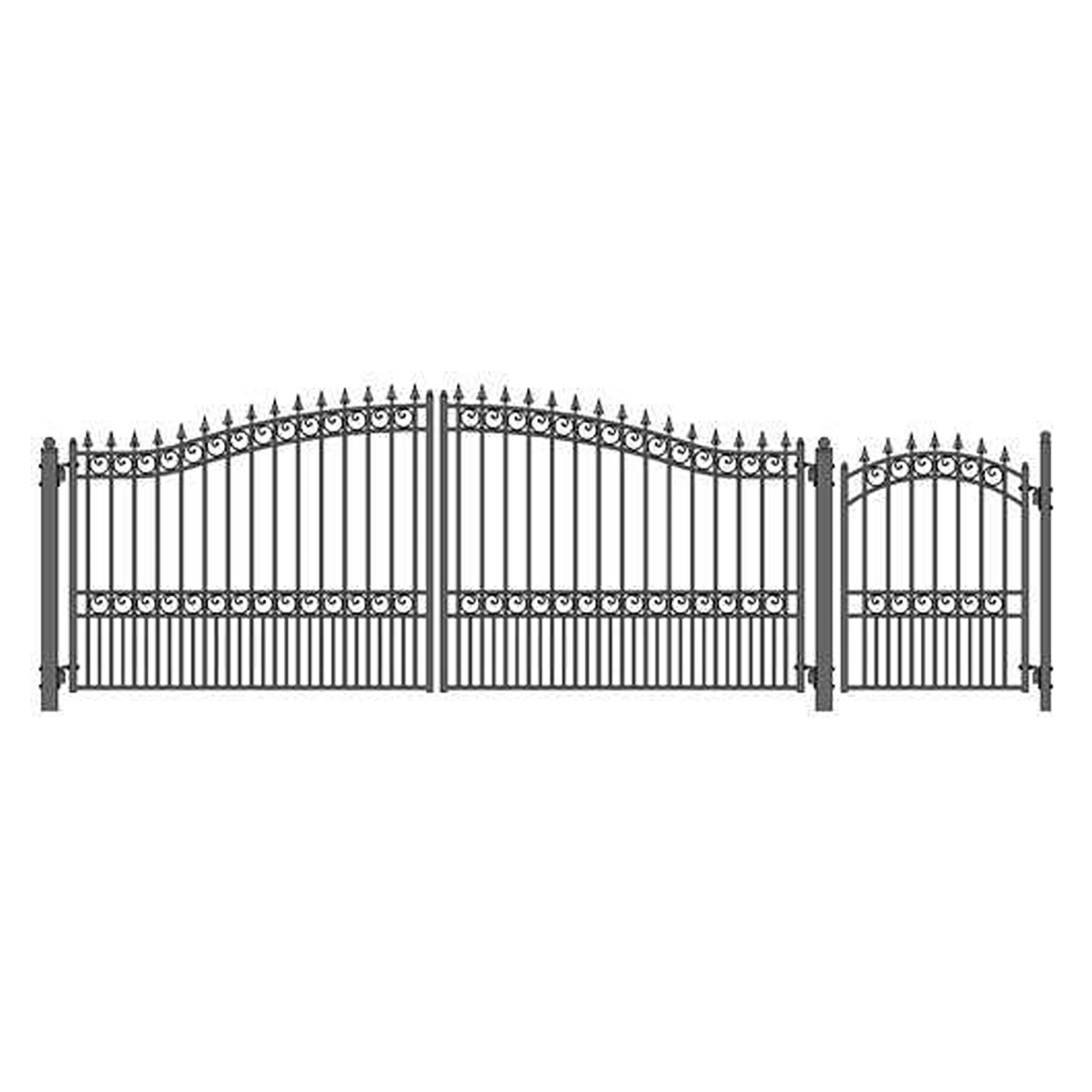 London Style Black Steel Dual Swing Driveway Gate with Pedestrian Gate