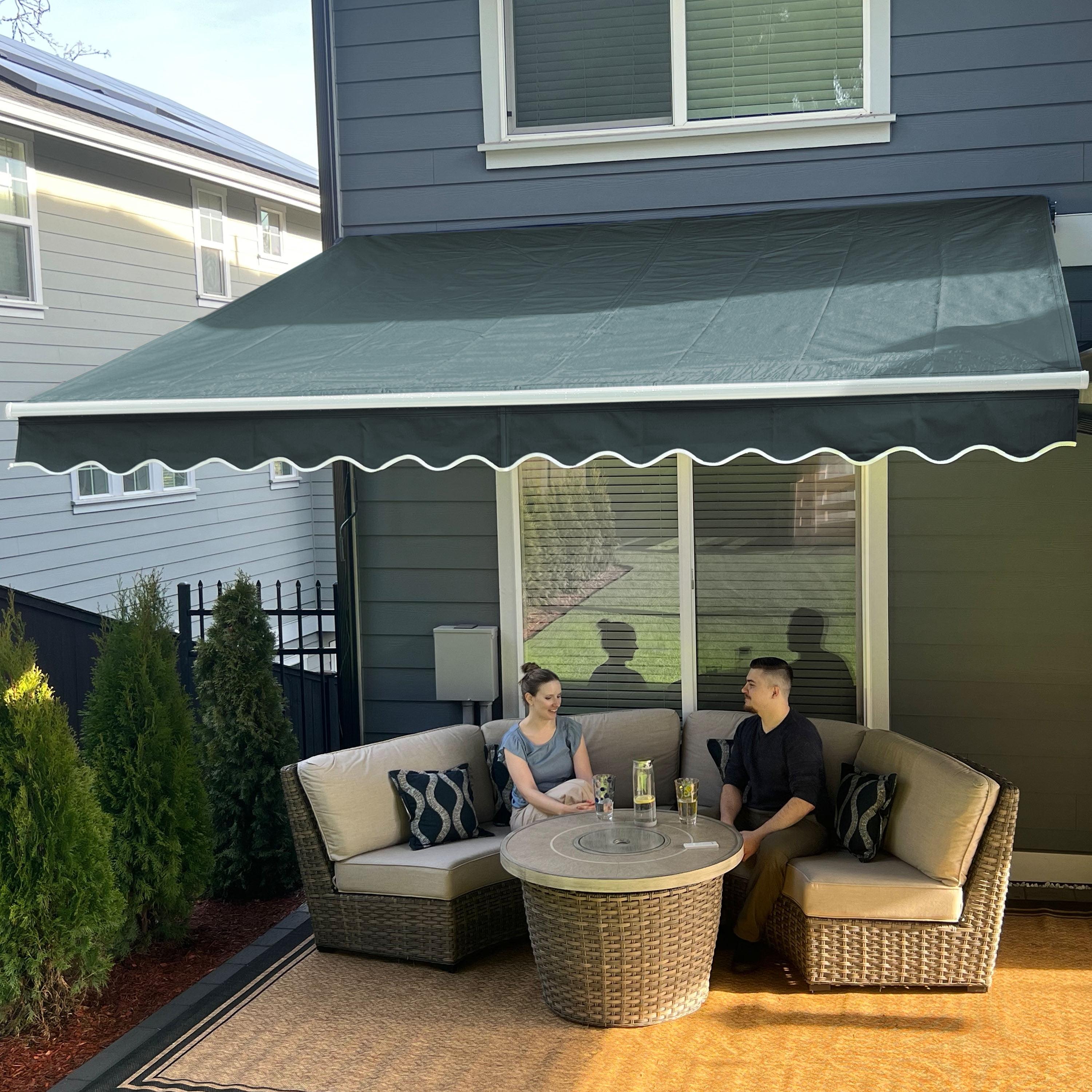 ALEKO Manual Retractable Home Patio 10 x 8 feet Awning Green Canopy Sunshade