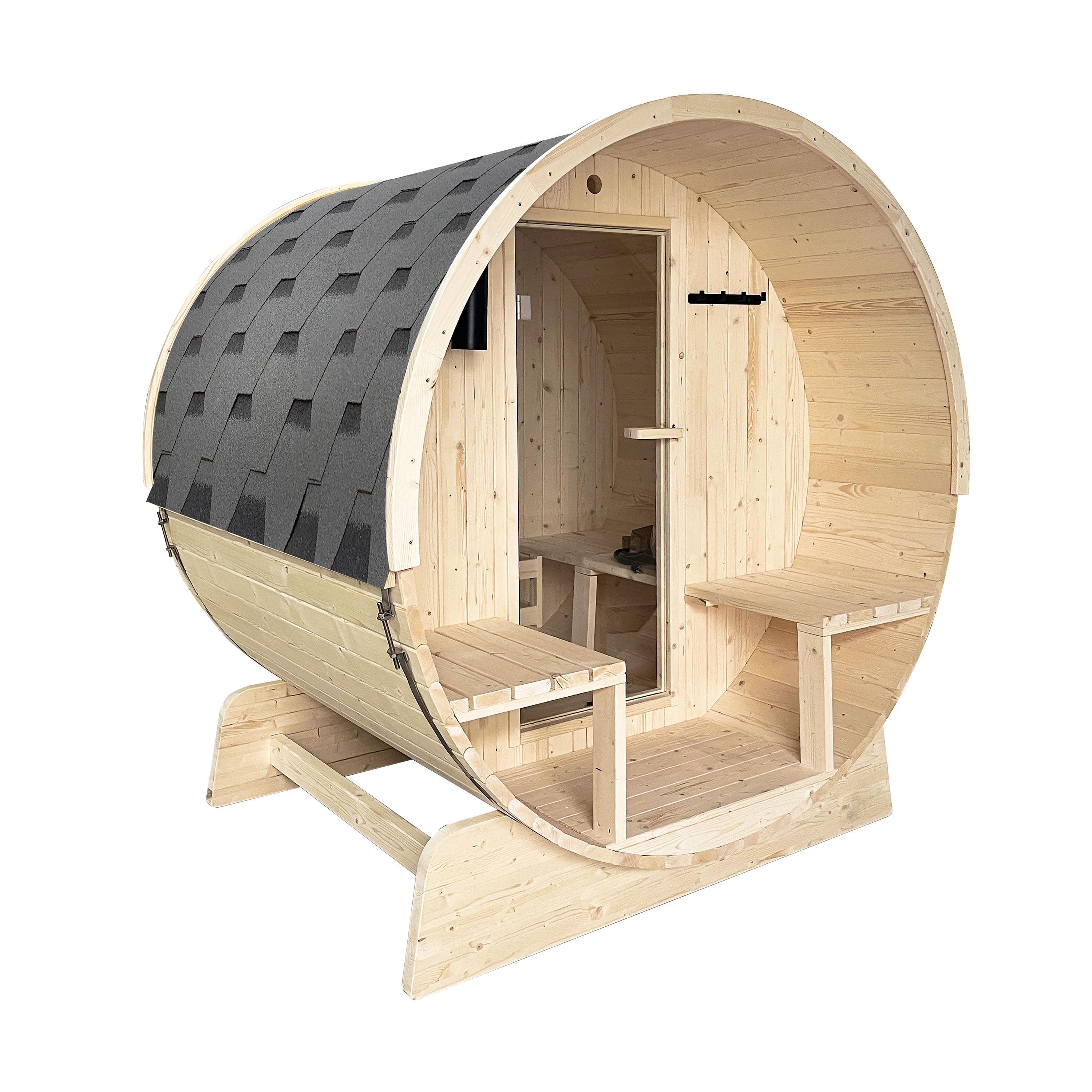 White Finland Pine 5-Person Outdoor Barrel Sauna with Heater