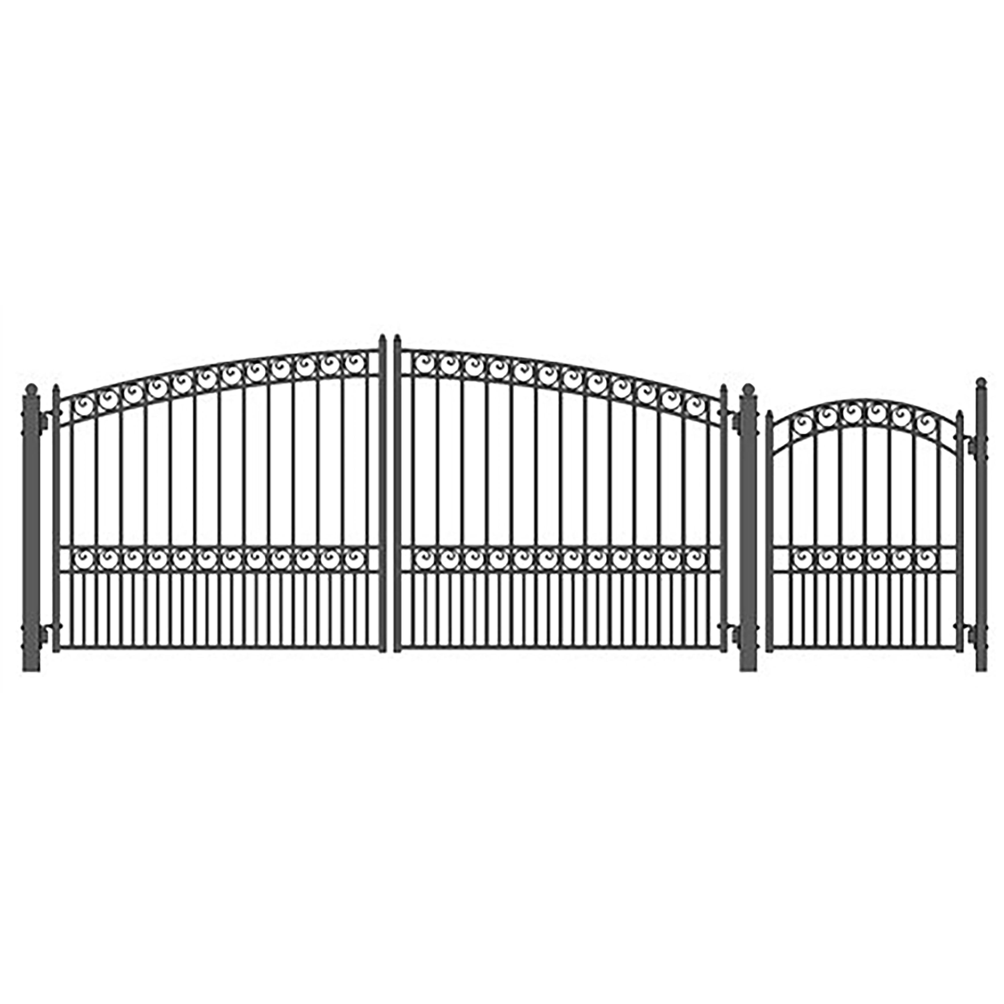 Paris Style Black Steel Dual Driveway Gate with Pedestrian Gate