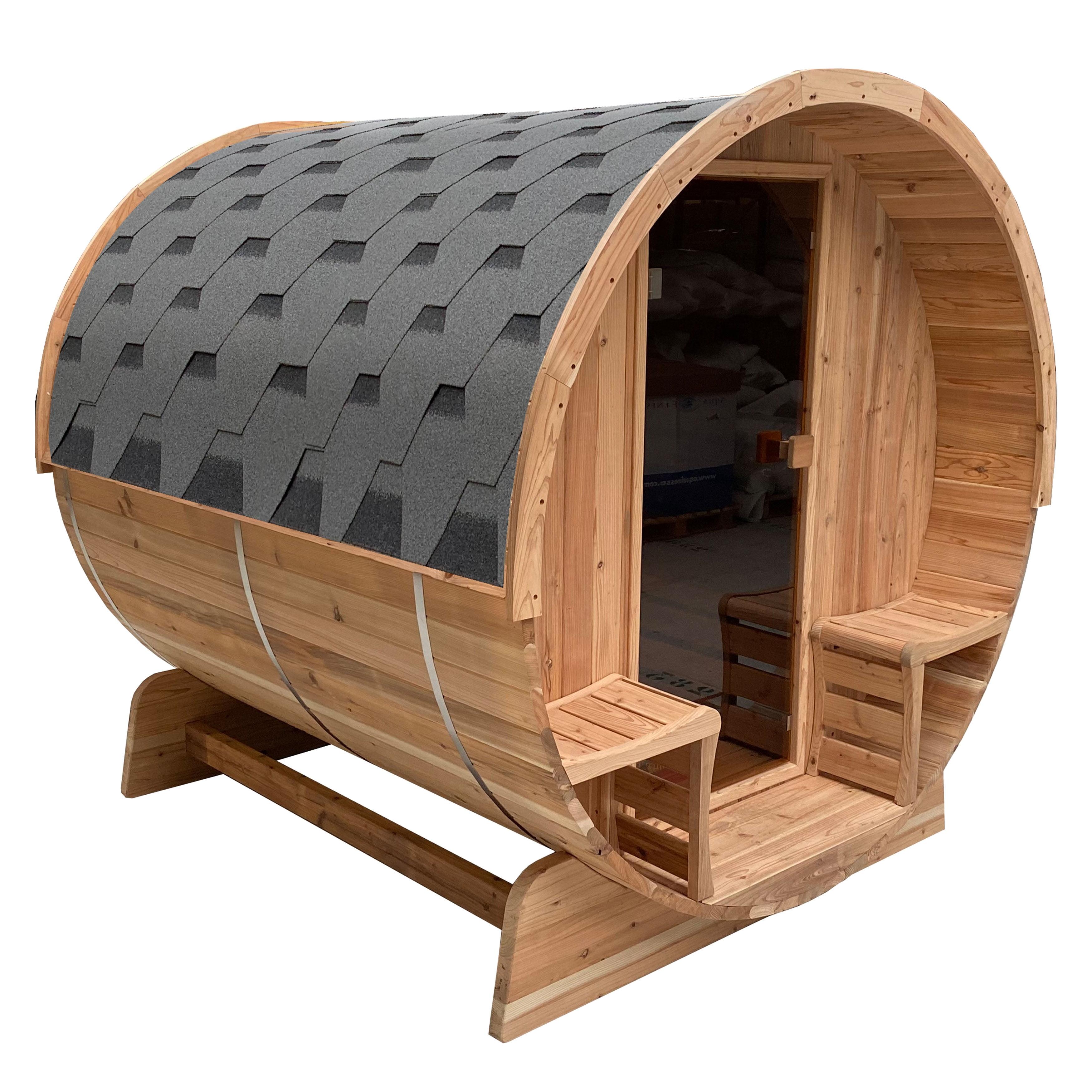 Natural Cedar 4-Person Outdoor Barrel Sauna with 4.5 kW Heater